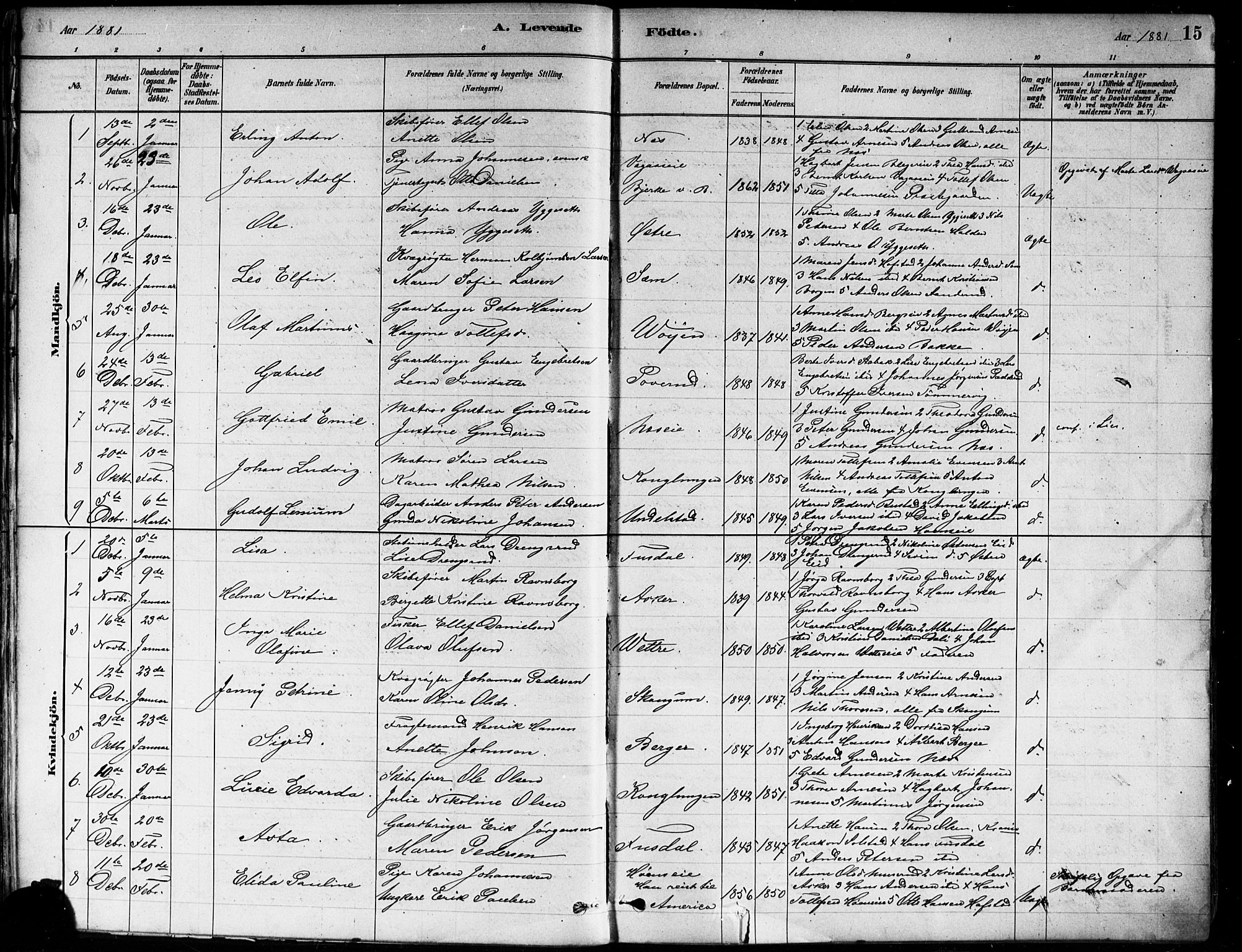 Asker prestekontor Kirkebøker, AV/SAO-A-10256a/F/Fa/L0013: Ministerialbok nr. I 13, 1879-1896, s. 15
