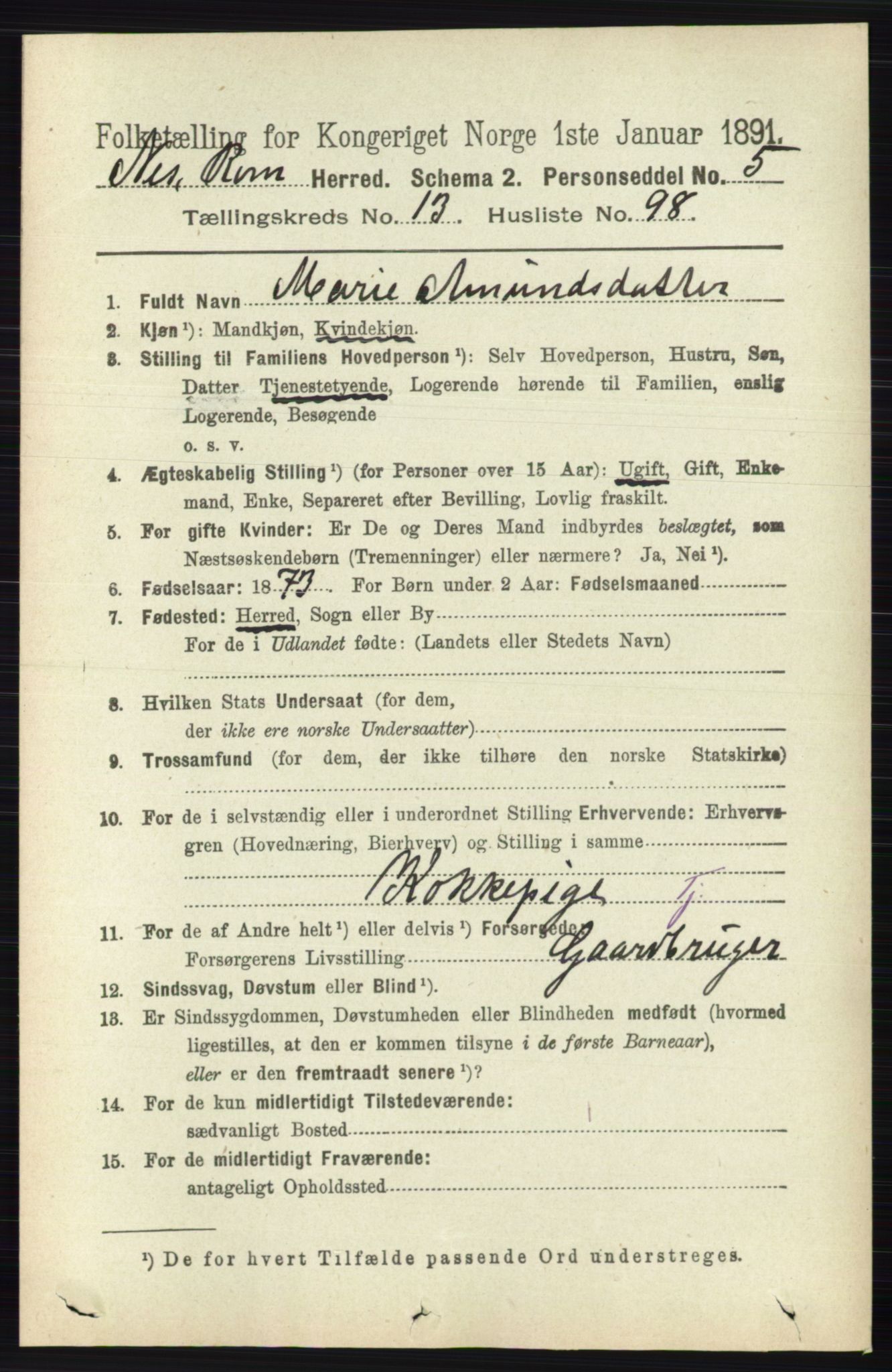RA, Folketelling 1891 for 0236 Nes herred, 1891, s. 8401