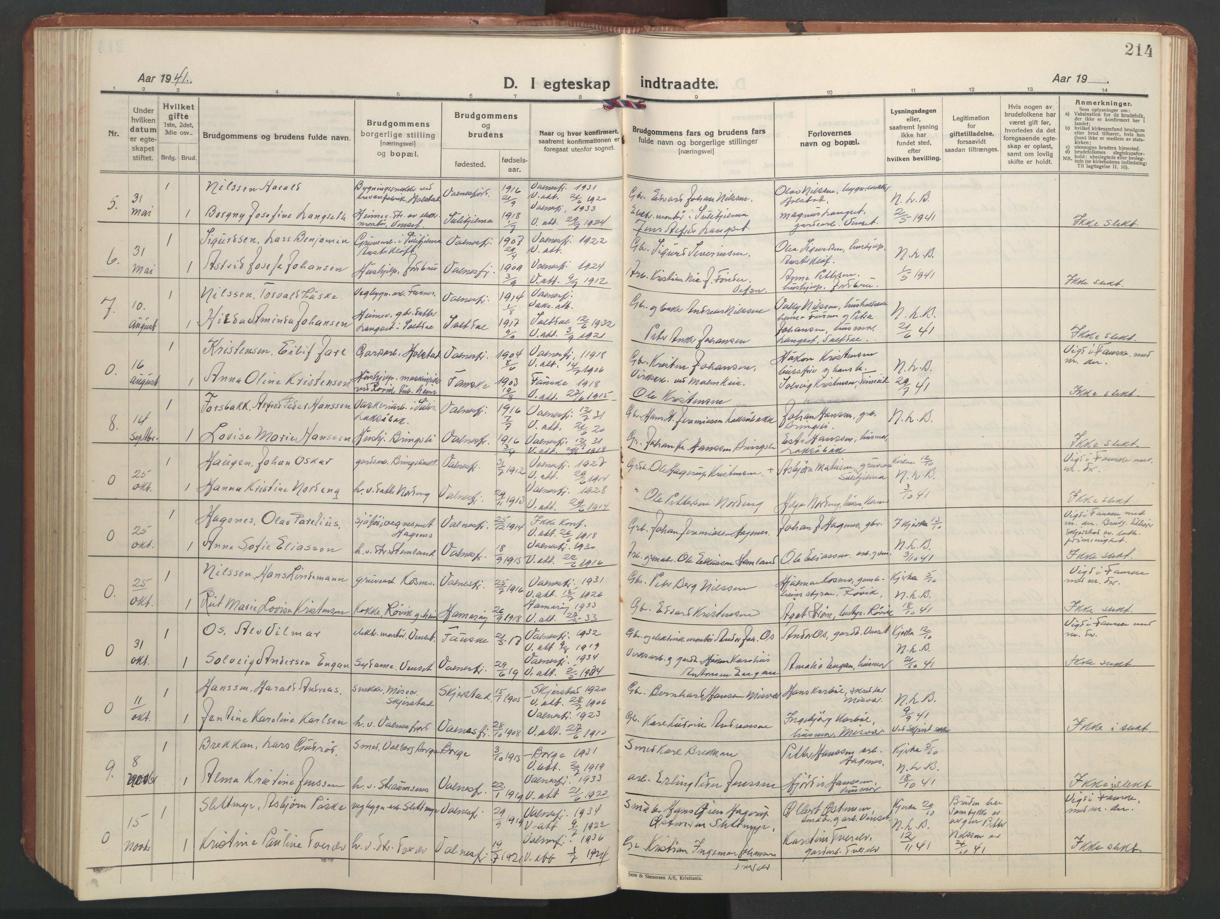 Ministerialprotokoller, klokkerbøker og fødselsregistre - Nordland, AV/SAT-A-1459/851/L0727: Klokkerbok nr. 851C02, 1925-1948, s. 214