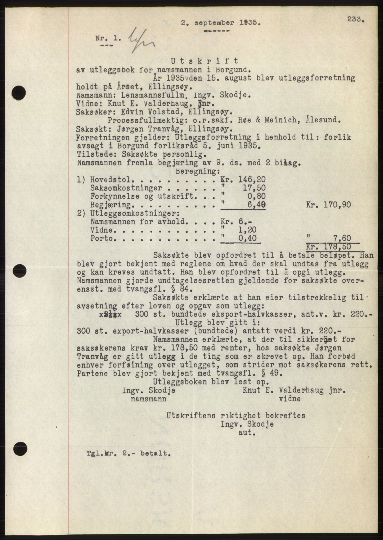 Nordre Sunnmøre sorenskriveri, SAT/A-0006/1/2/2C/2Ca/L0058: Pantebok nr. 58, 1935-1935, Tingl.dato: 02.09.1935