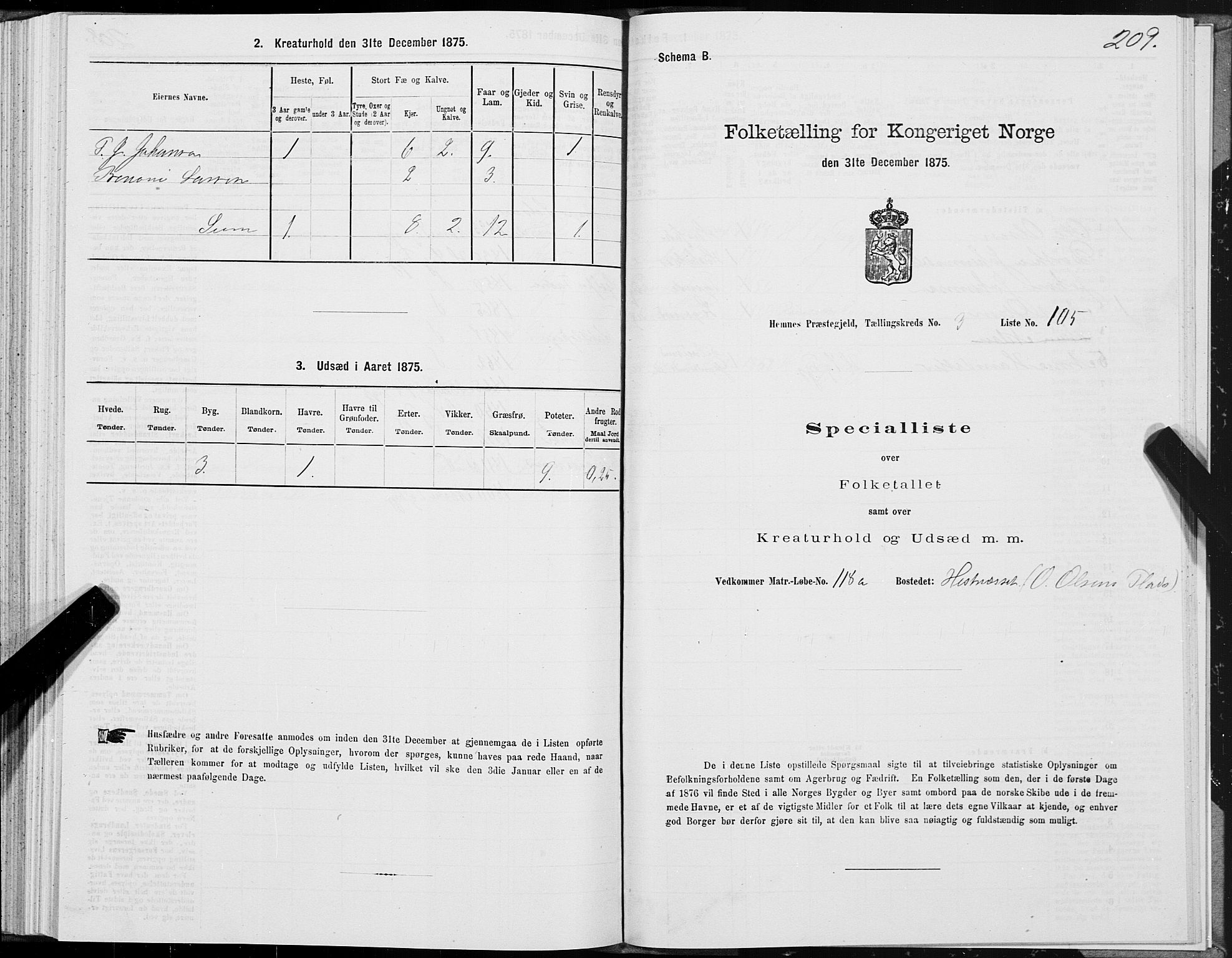 SAT, Folketelling 1875 for 1832P Hemnes prestegjeld, 1875, s. 2209