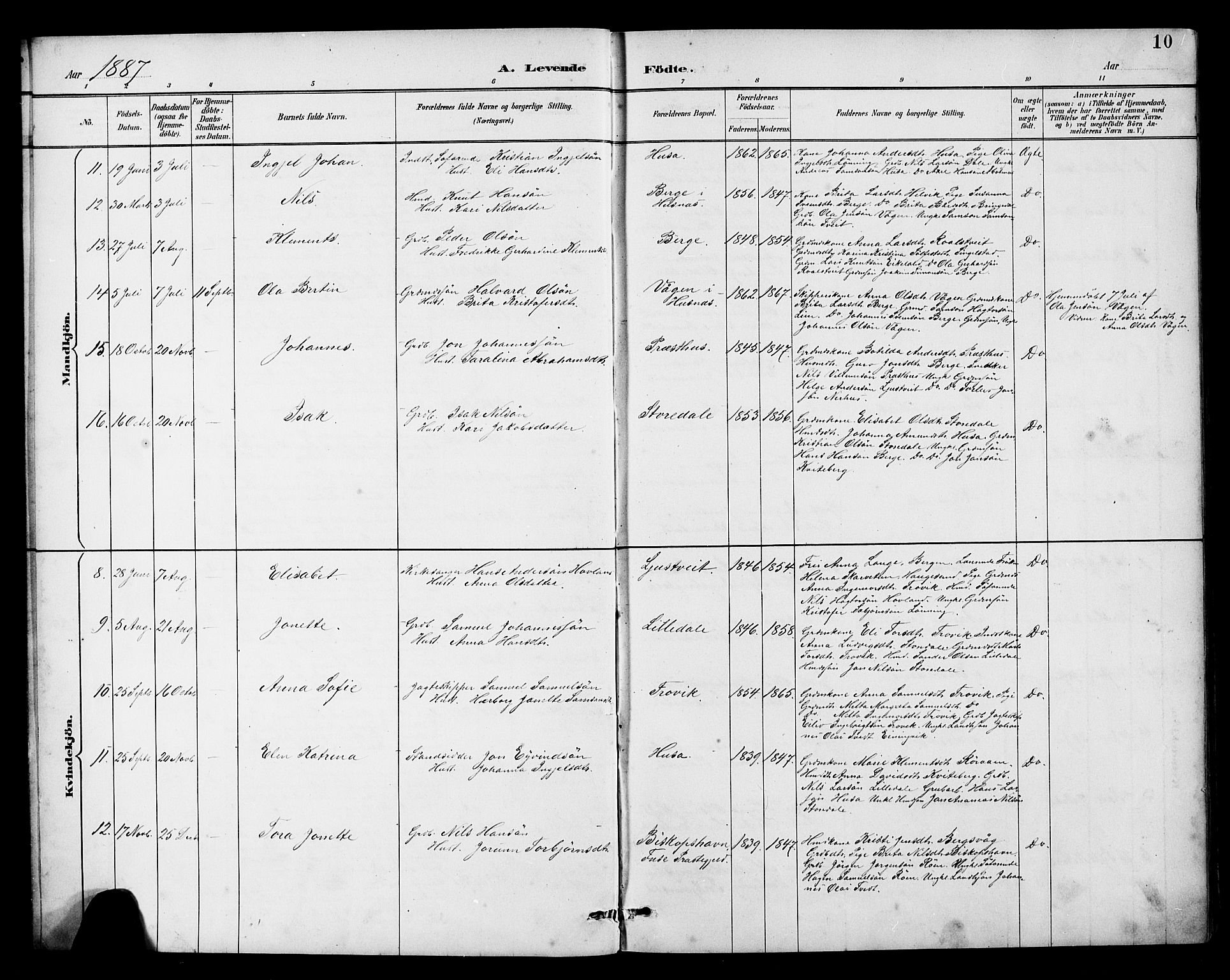 Kvinnherad sokneprestembete, AV/SAB-A-76401/H/Hab: Klokkerbok nr. E 1, 1885-1921, s. 10