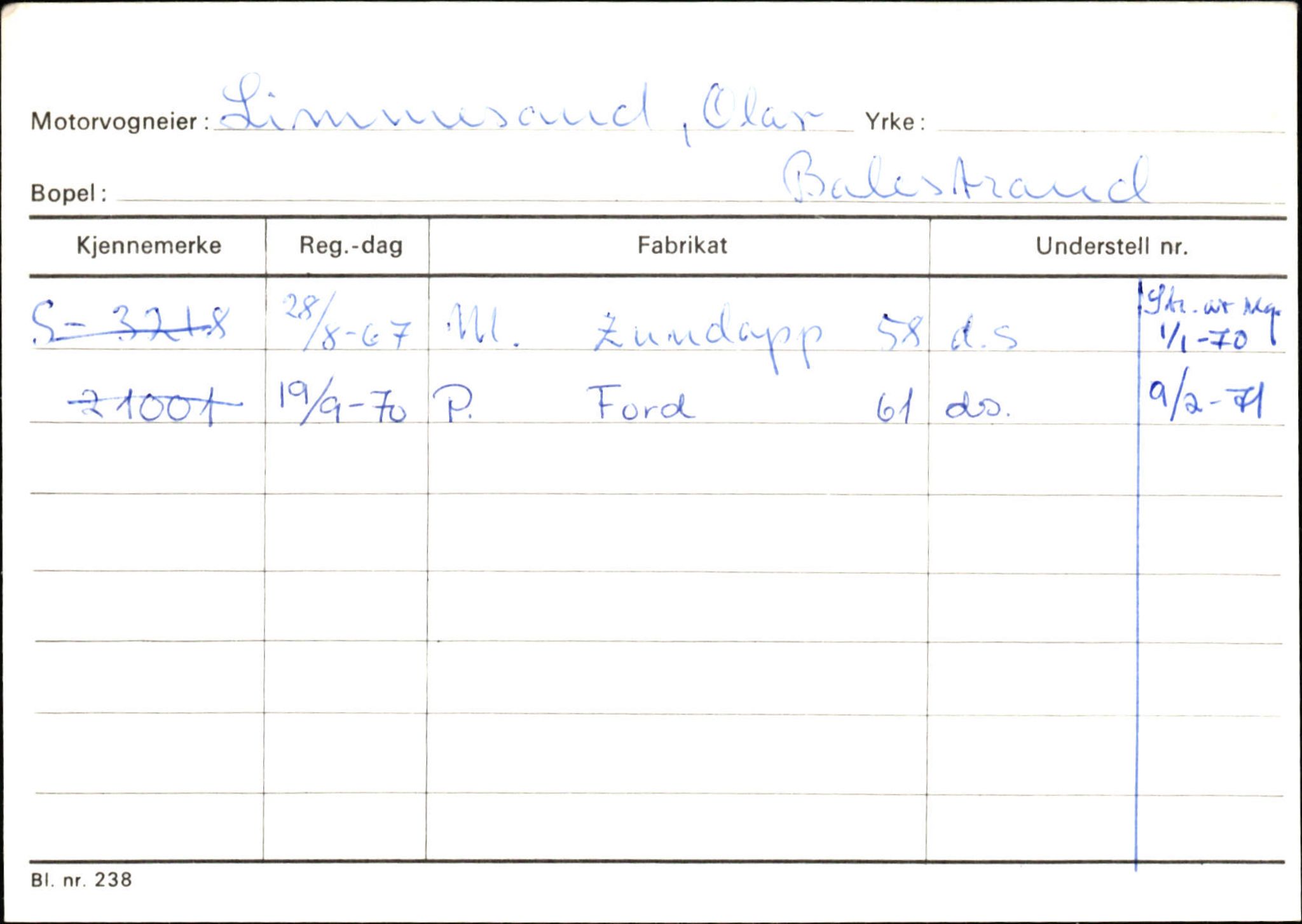 Statens vegvesen, Sogn og Fjordane vegkontor, AV/SAB-A-5301/4/F/L0132: Eigarregister Askvoll A-Å. Balestrand A-Å, 1945-1975, s. 1967