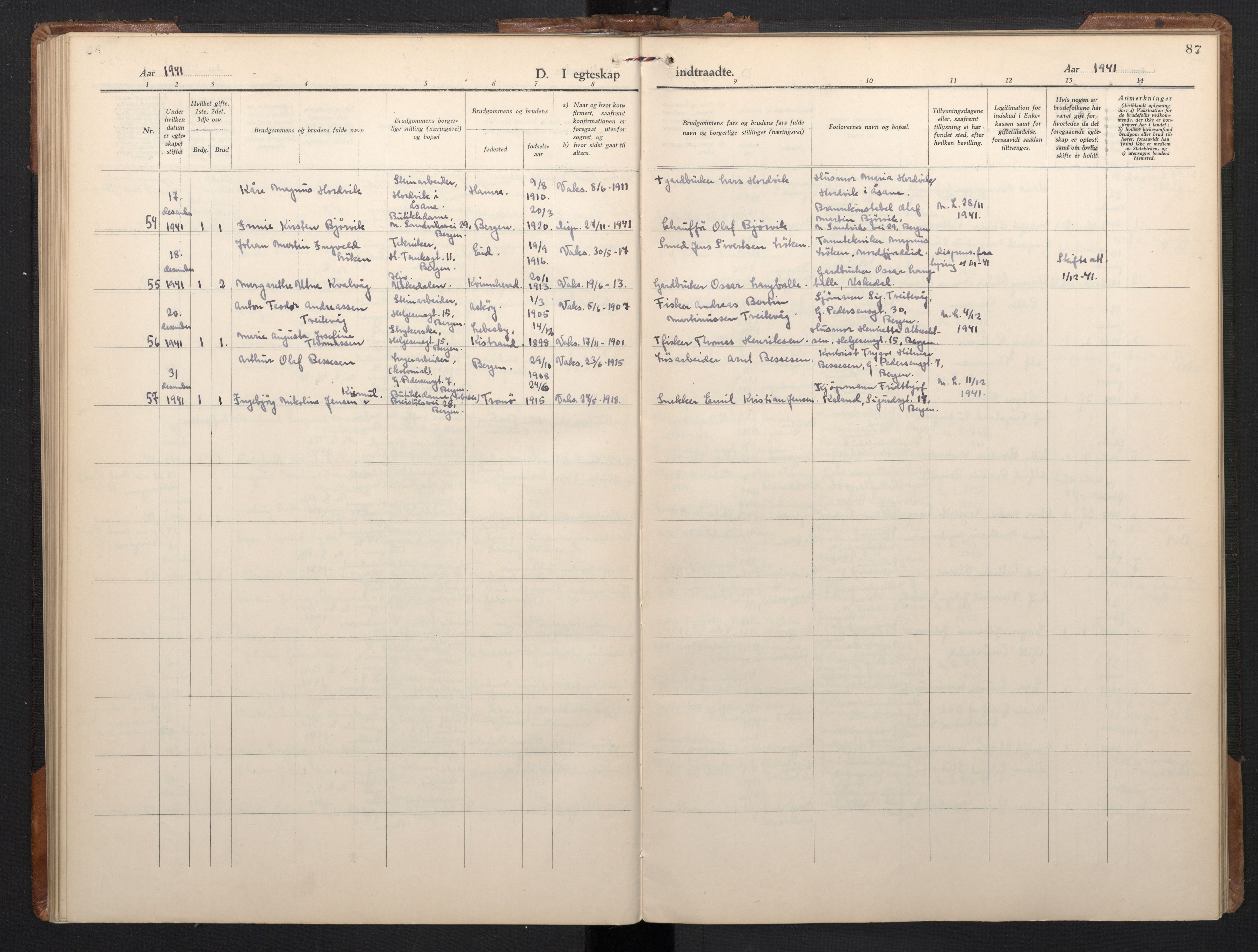 St. Olavs Sokneprestembete, AV/SAB-A-78101/H/Hab: Klokkerbok nr. C 1, 1928-1954, s. 87