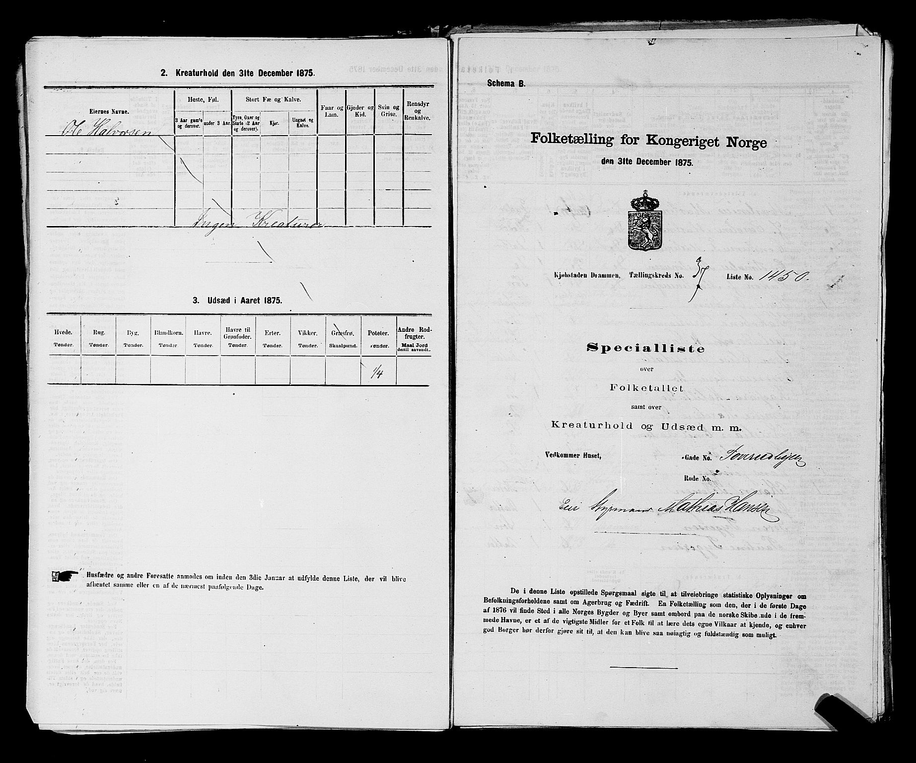 SAKO, Folketelling 1875 for 0602 Drammen kjøpstad, 1875, s. 3140