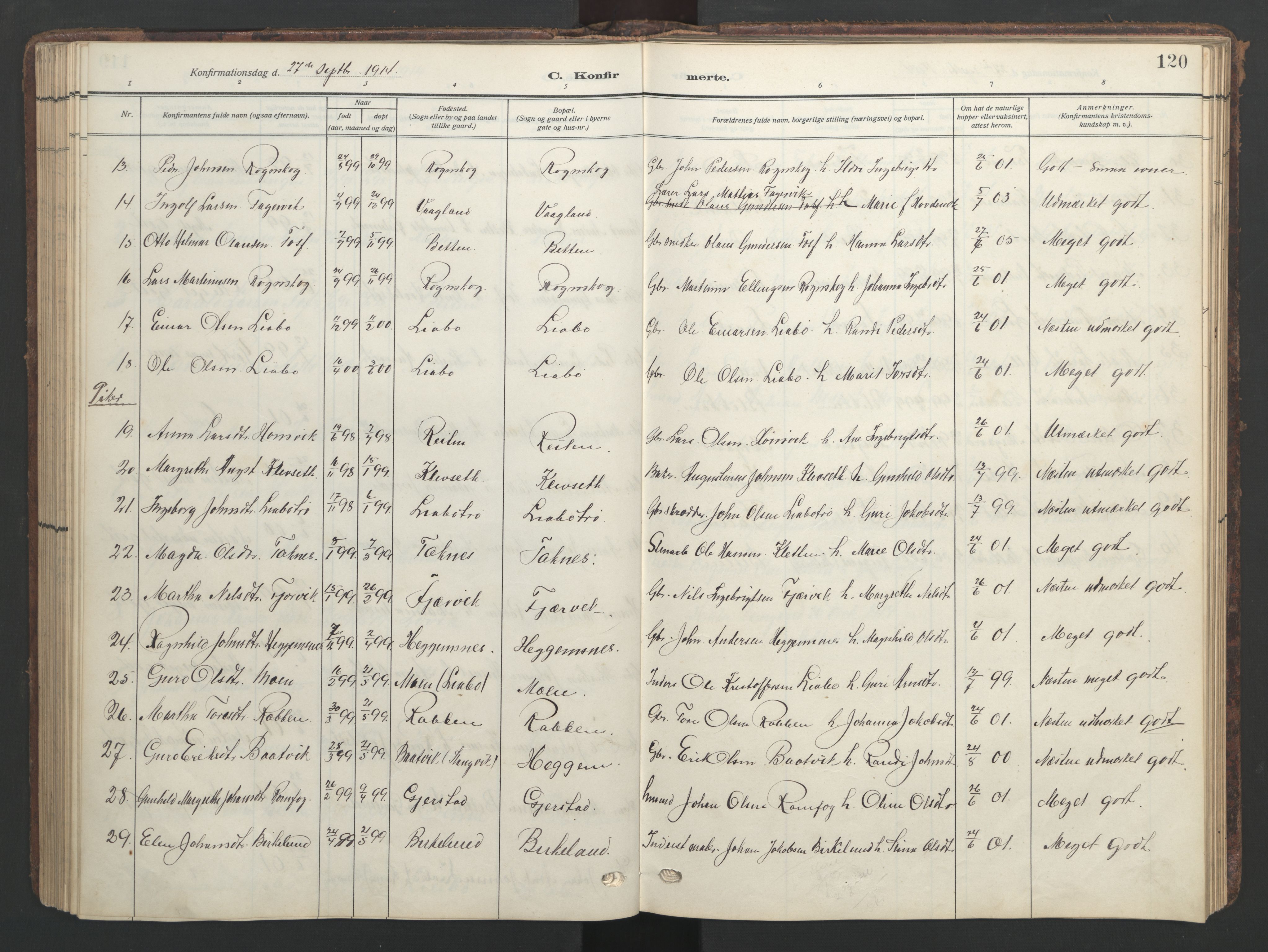 Ministerialprotokoller, klokkerbøker og fødselsregistre - Møre og Romsdal, AV/SAT-A-1454/576/L0891: Klokkerbok nr. 576C02, 1909-1946, s. 120