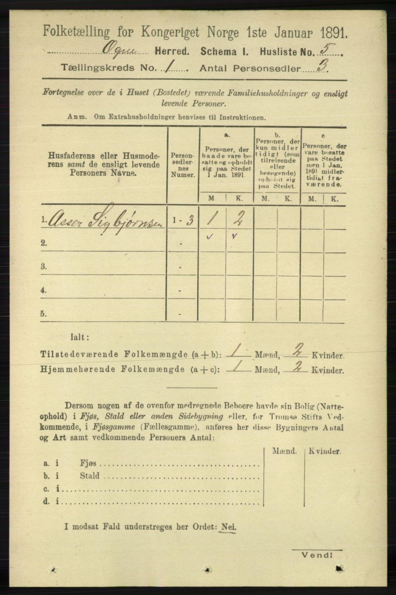 RA, Folketelling 1891 for 1117 Ogna herred, 1891, s. 14