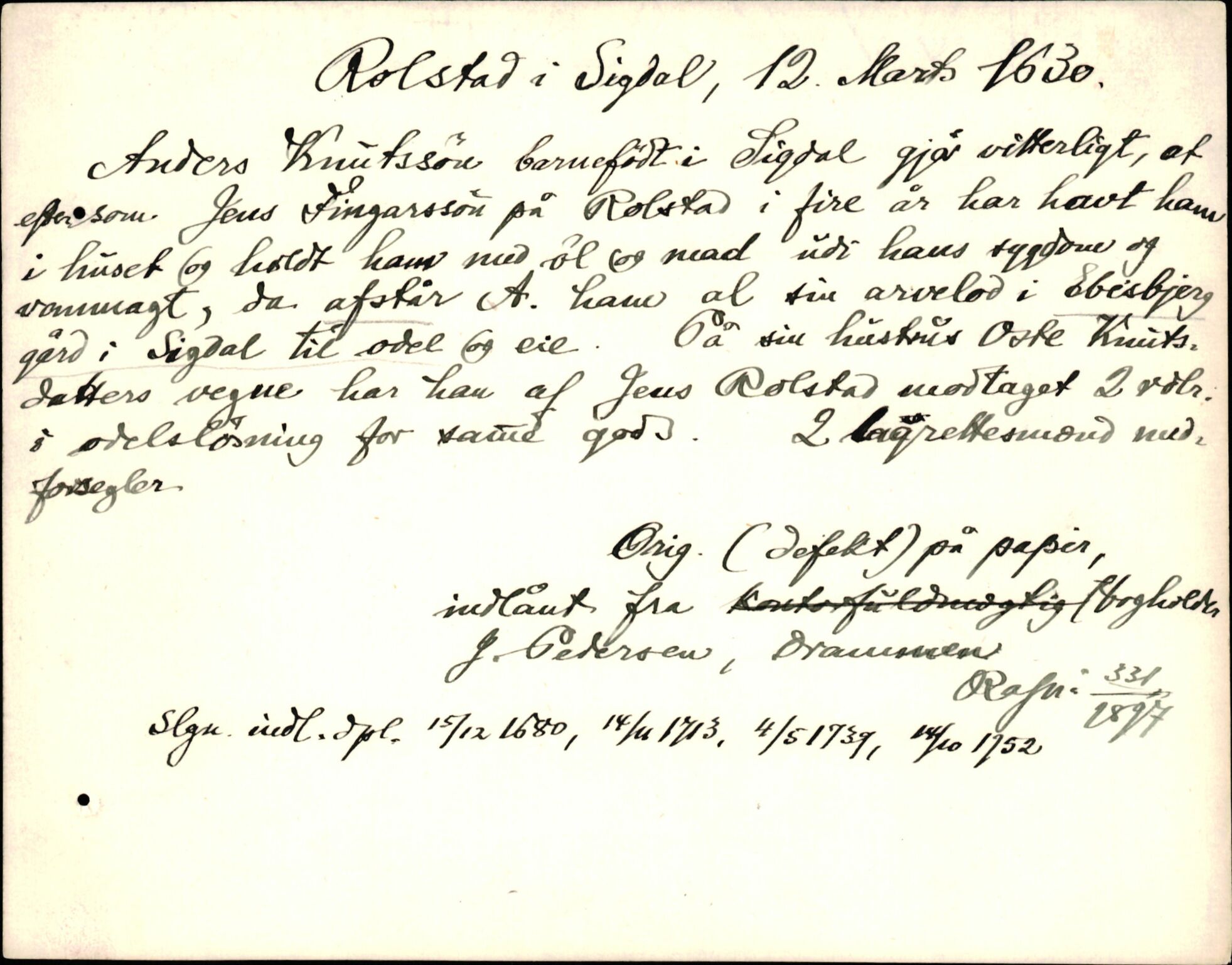 Riksarkivets diplomsamling, AV/RA-EA-5965/F35/F35d/L0003: Innlånte diplomer, seddelregister, 1621-1642, s. 281
