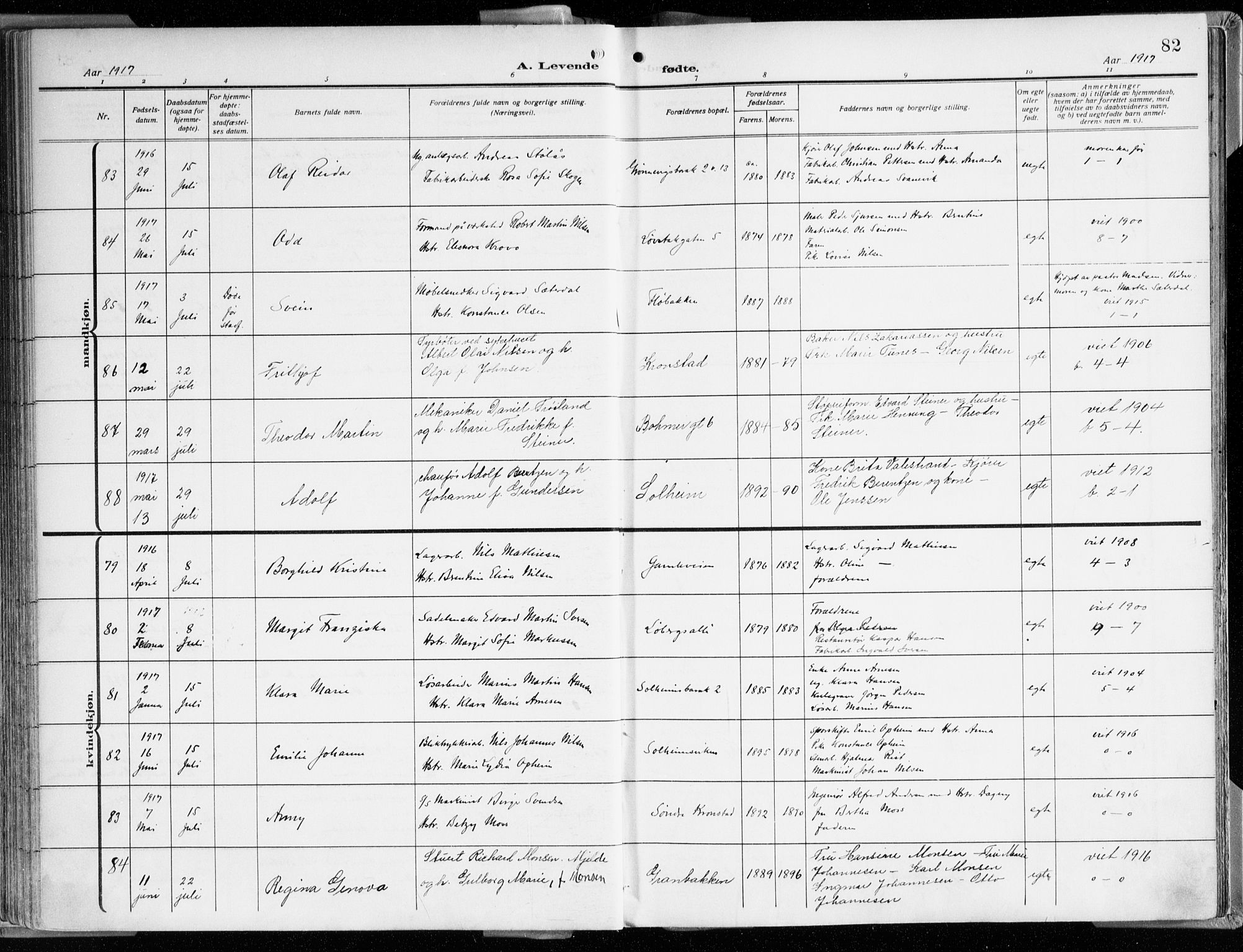 Årstad Sokneprestembete, AV/SAB-A-79301/H/Haa/L0003: Ministerialbok nr. A 3, 1914-1919, s. 82