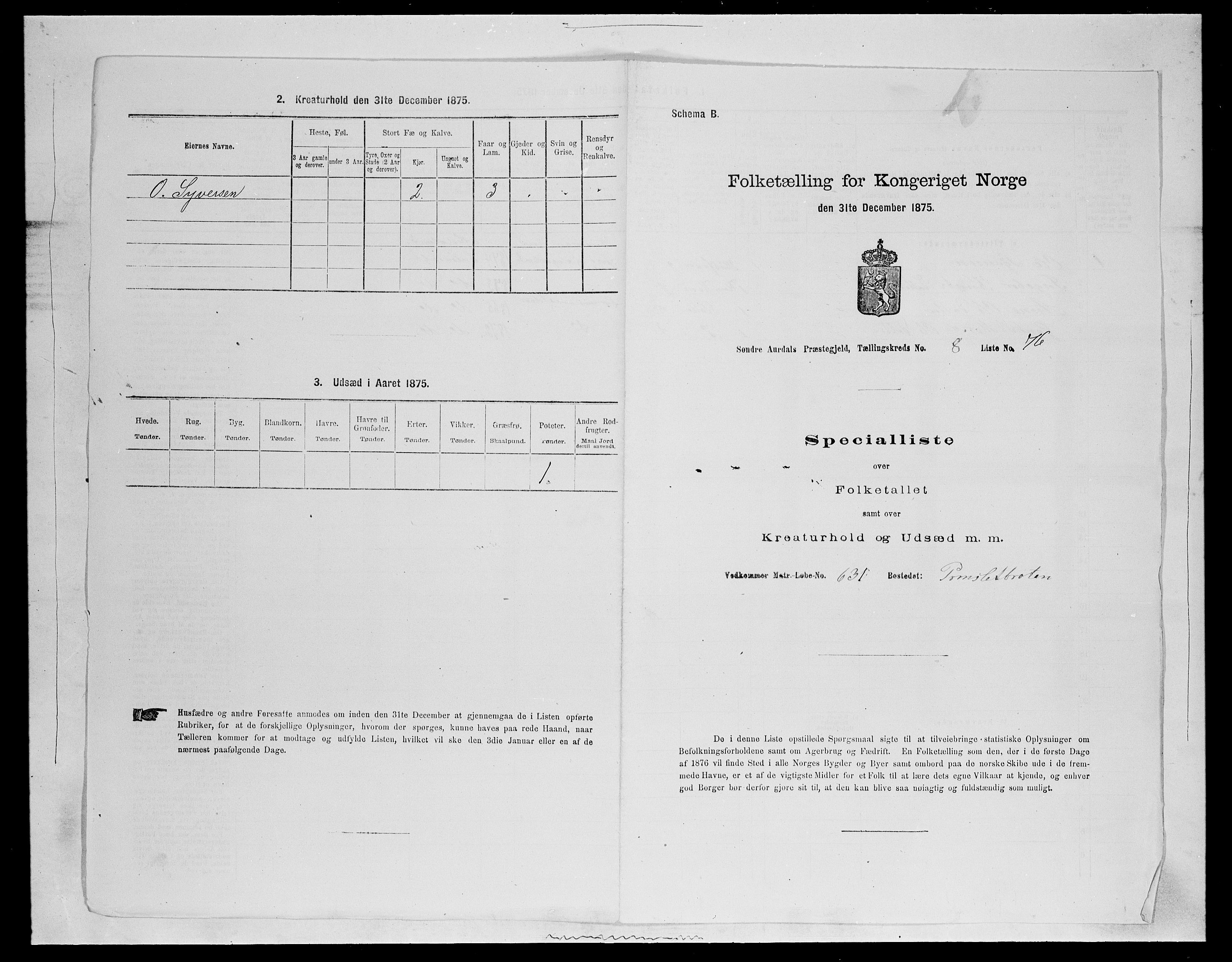 SAH, Folketelling 1875 for 0540P Sør-Aurdal prestegjeld, 1875, s. 1439