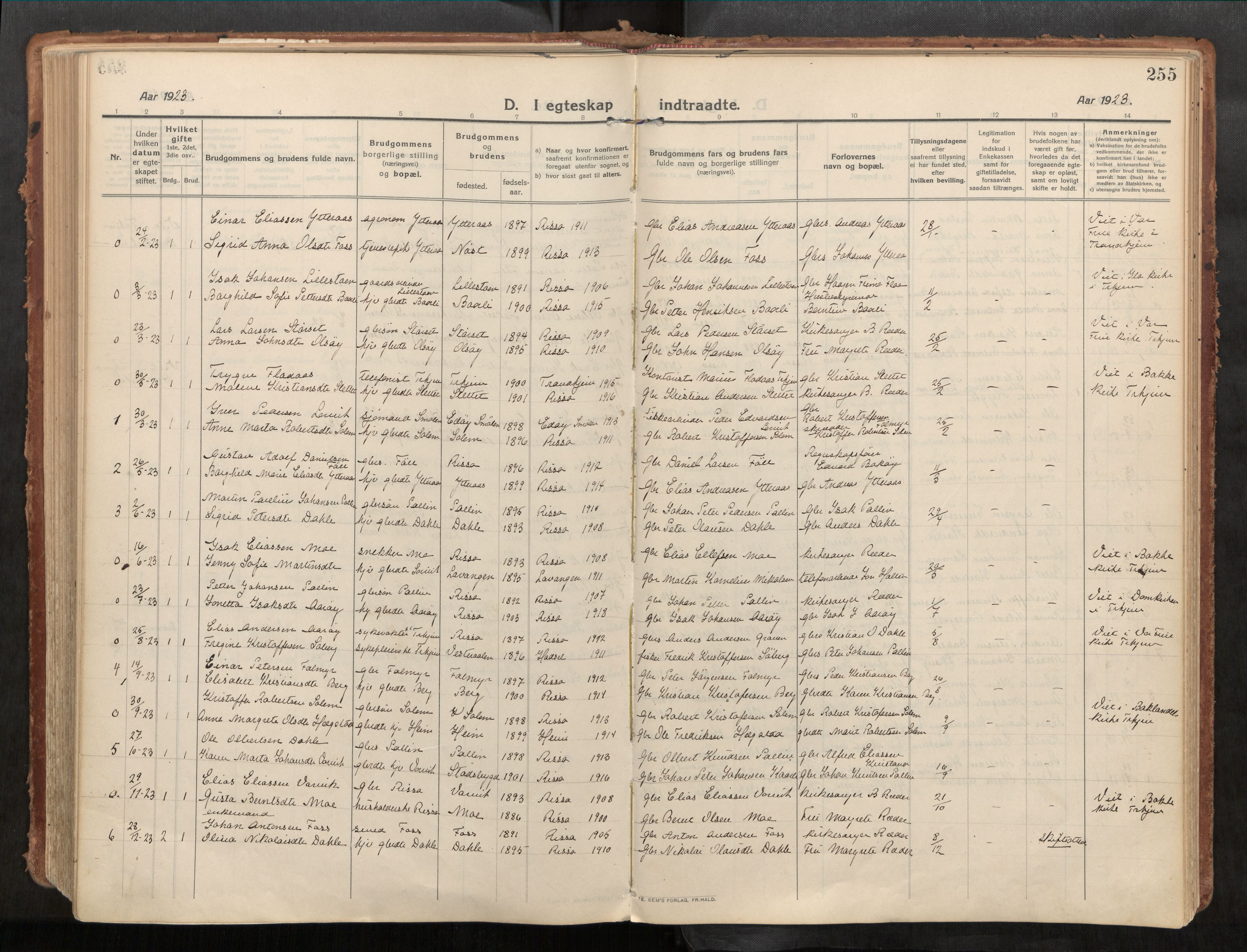 Stadsbygd sokneprestkontor, AV/SAT-A-1117/1/I/I1/I1a/L0001: Ministerialbok nr. 1, 1911-1929, s. 255