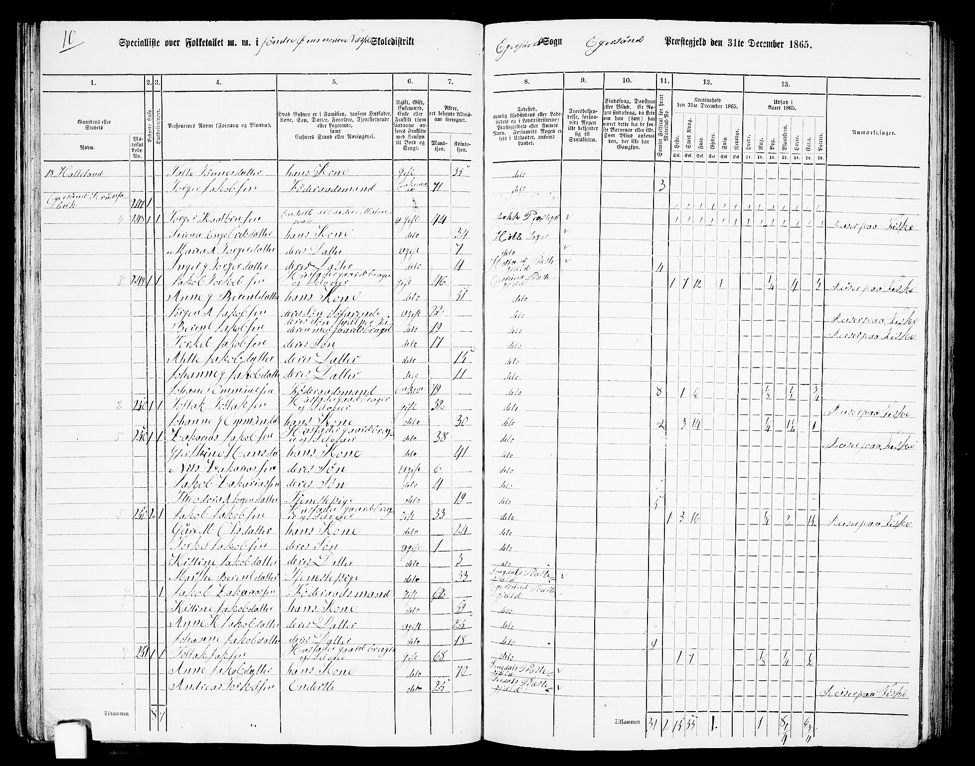 RA, Folketelling 1865 for 1116L Eigersund prestegjeld, Eigersund landsokn og Ogna sokn, 1865, s. 49