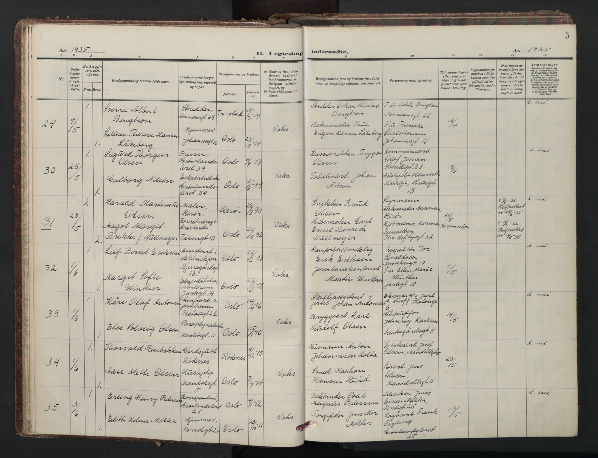 Grønland prestekontor Kirkebøker, AV/SAO-A-10848/F/Fa/L0020: Ministerialbok nr. 20, 1935-1946, s. 5