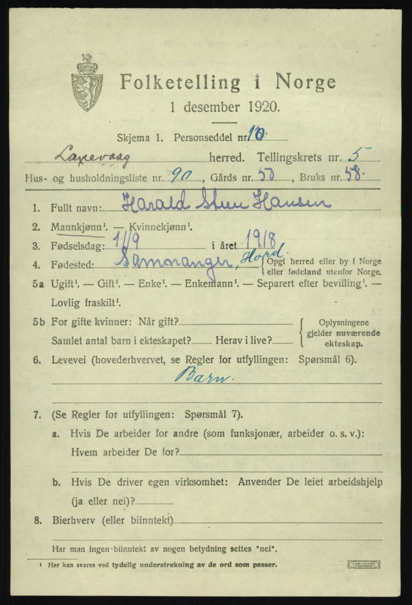 SAB, Folketelling 1920 for 1248 Laksevåg herred, 1920, s. 16900