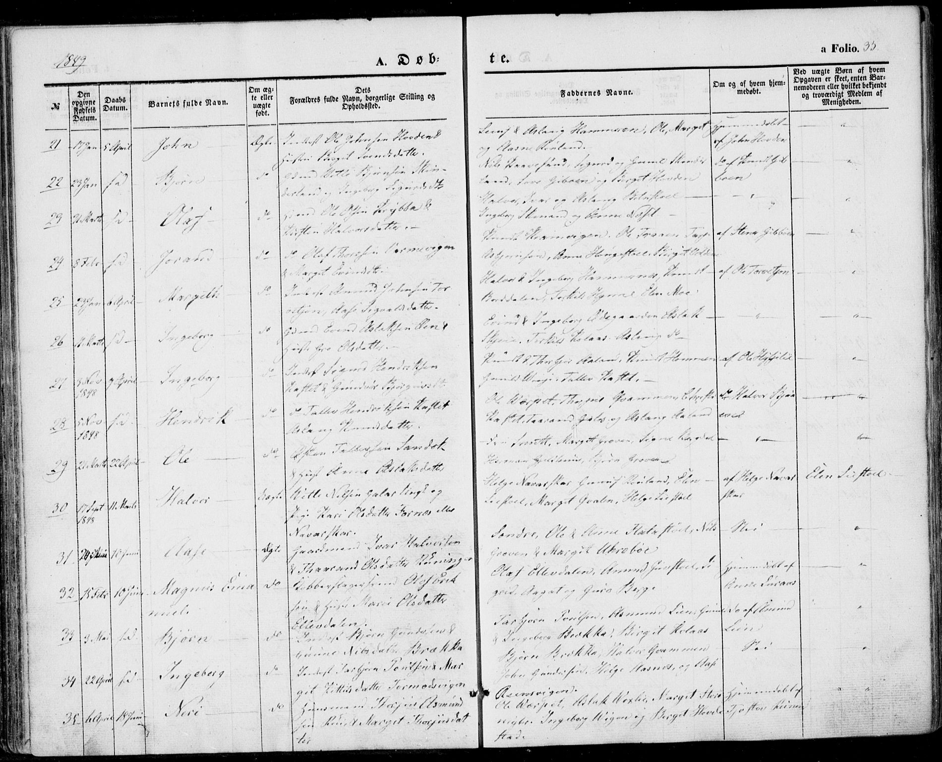 Vinje kirkebøker, AV/SAKO-A-312/F/Fa/L0004: Ministerialbok nr. I 4, 1843-1869, s. 35