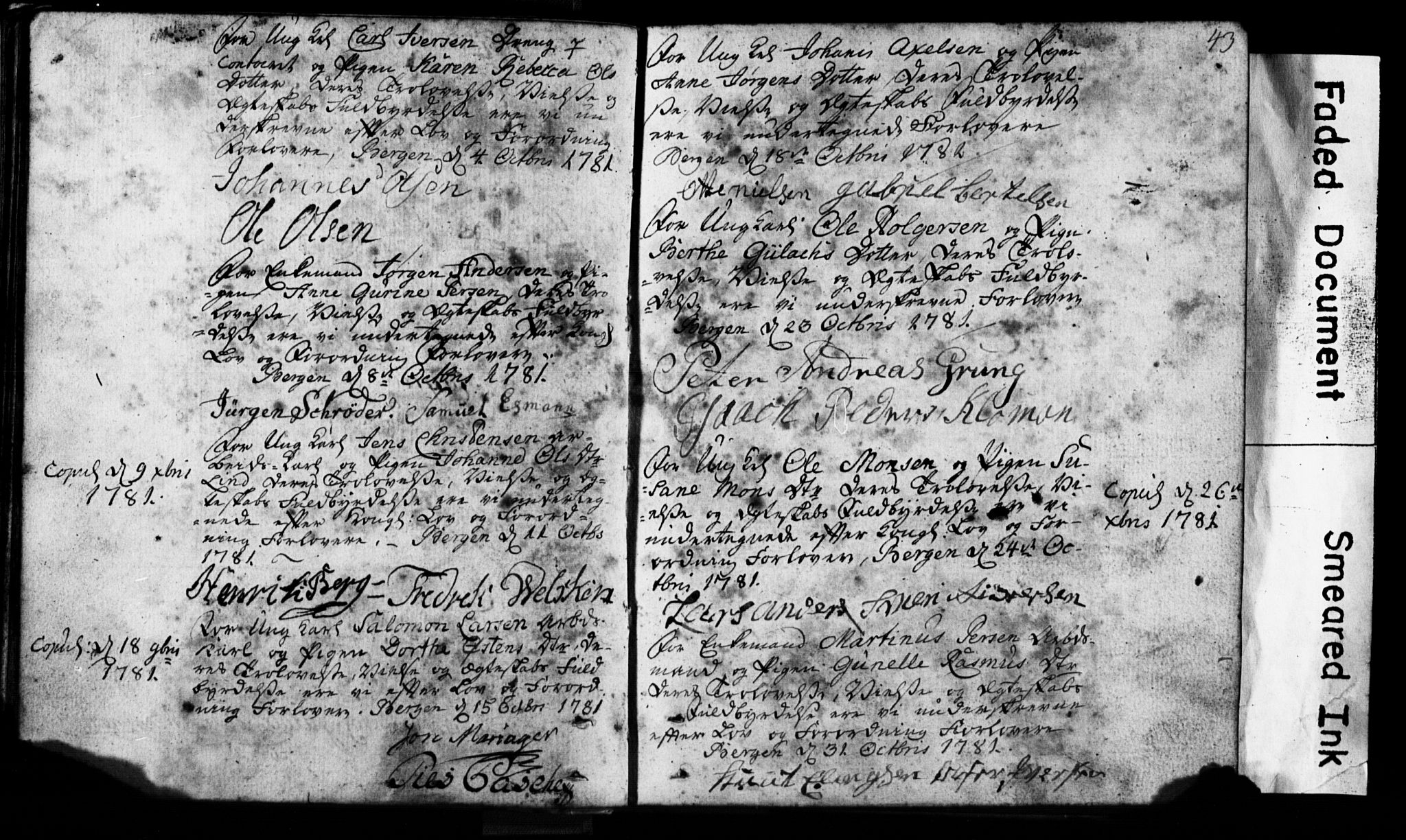 Korskirken sokneprestembete, SAB/A-76101: Forlovererklæringer nr. II.5.1, 1776-1816, s. 43