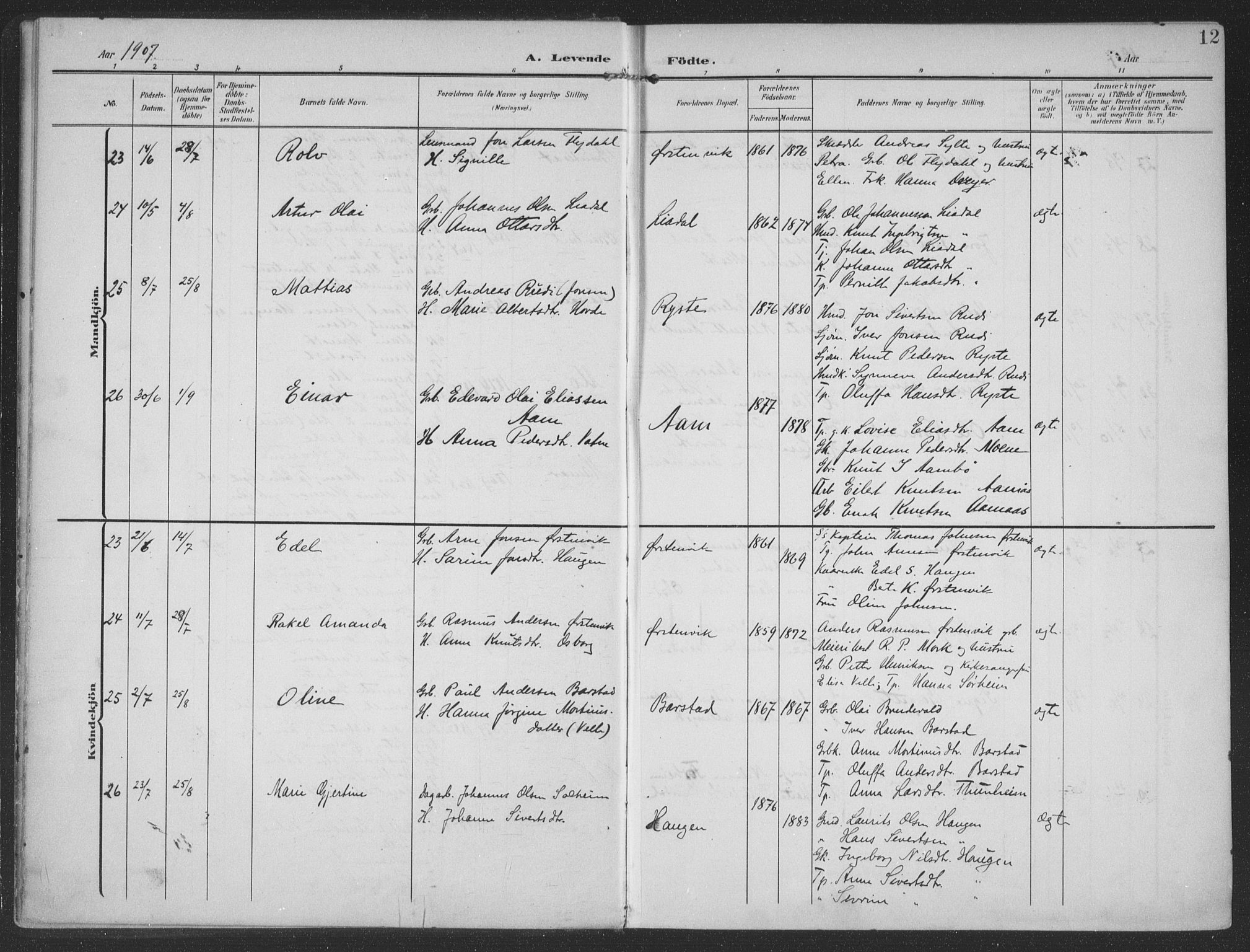 Ministerialprotokoller, klokkerbøker og fødselsregistre - Møre og Romsdal, AV/SAT-A-1454/513/L0178: Ministerialbok nr. 513A05, 1906-1919, s. 12