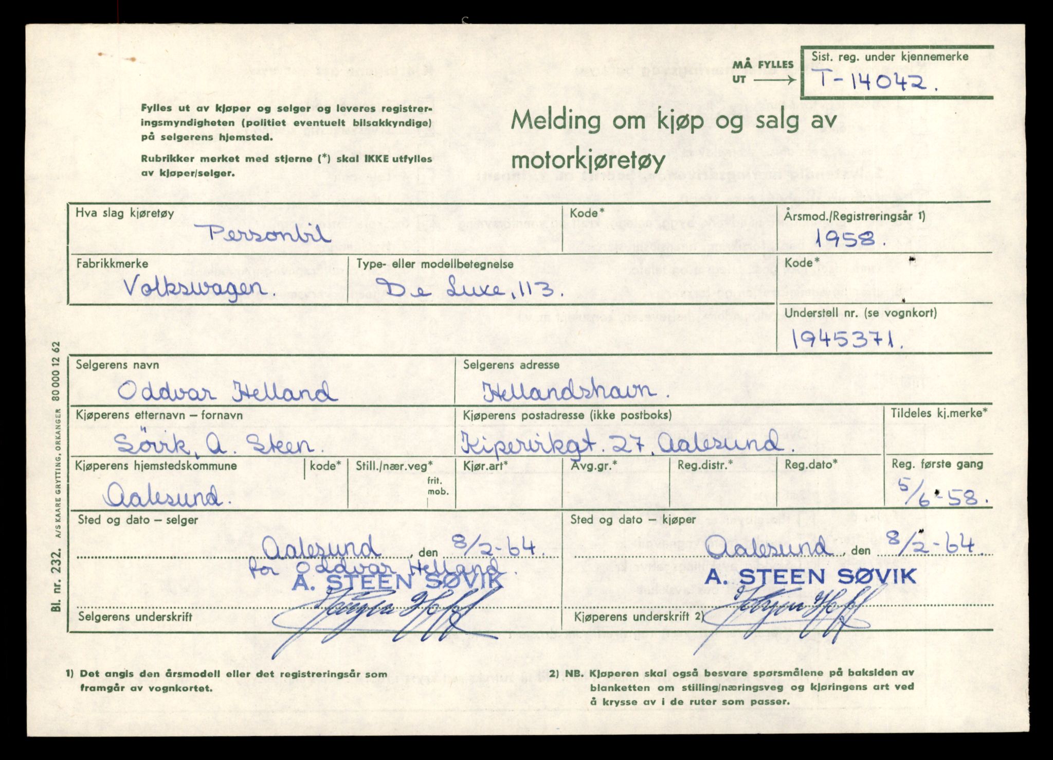 Møre og Romsdal vegkontor - Ålesund trafikkstasjon, AV/SAT-A-4099/F/Fe/L0042: Registreringskort for kjøretøy T 13906 - T 14079, 1927-1998, s. 2257
