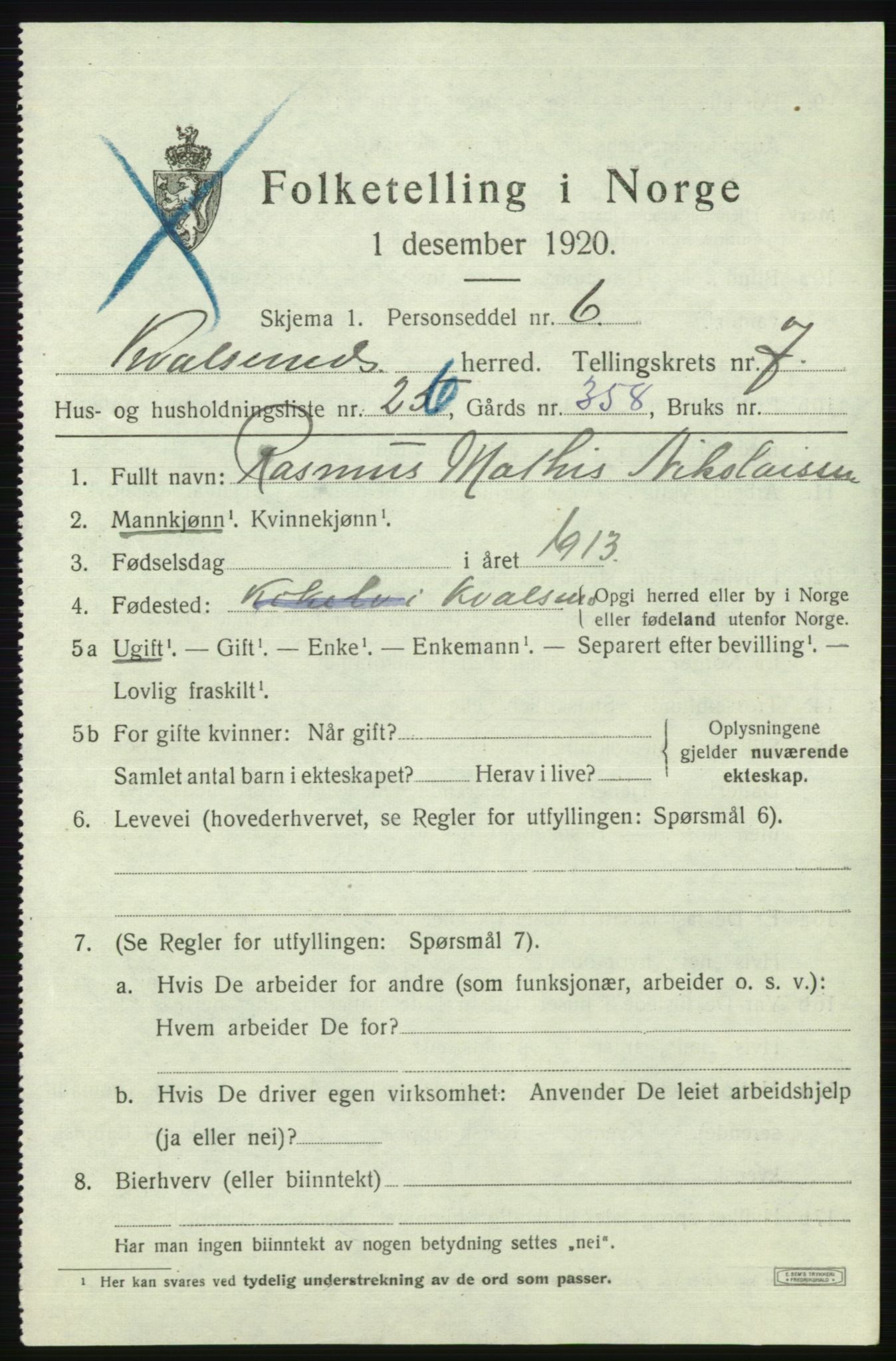SATØ, Folketelling 1920 for 2017 Kvalsund herred, 1920, s. 2432