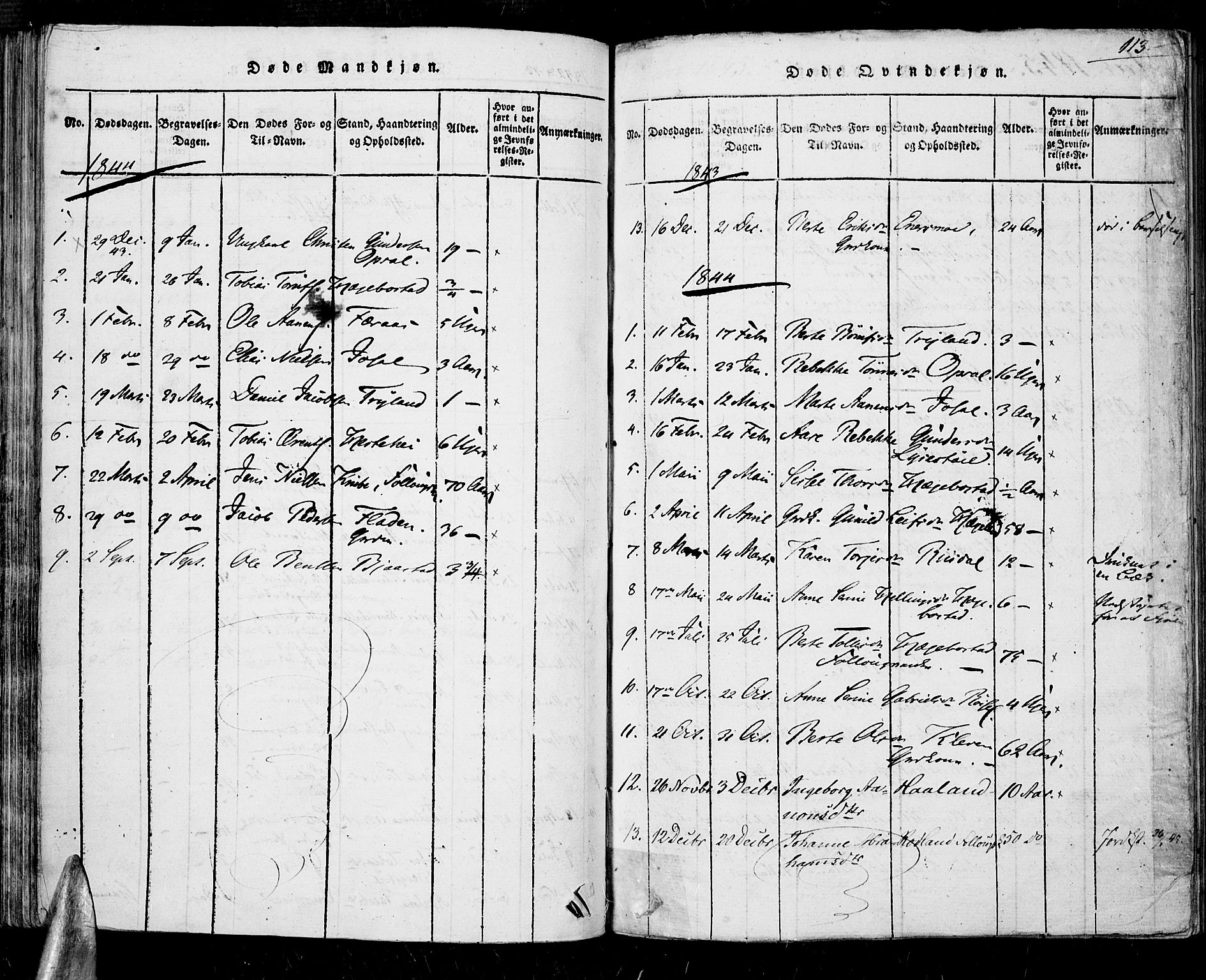 Nord-Audnedal sokneprestkontor, AV/SAK-1111-0032/F/Fa/Fab/L0001: Ministerialbok nr. A 1, 1816-1858, s. 113
