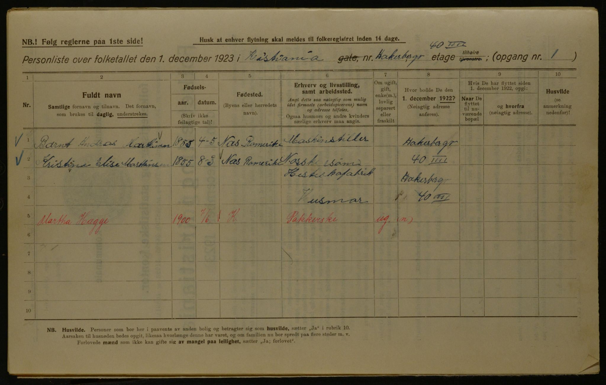 OBA, Kommunal folketelling 1.12.1923 for Kristiania, 1923, s. 143765