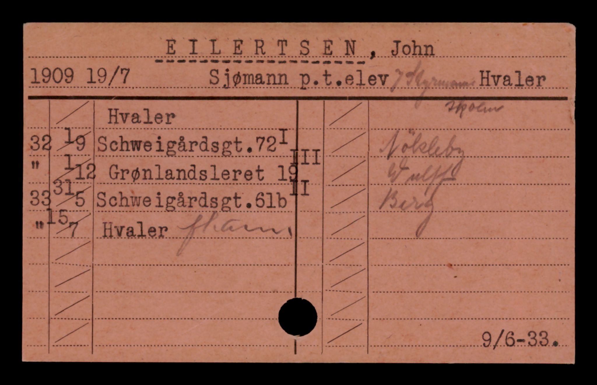 Oslo folkeregister, Registerkort, SAO/A-11715/D/Da/L0016: Menn: Eilertsen John - Enevoldsen Jens, 1906-1919