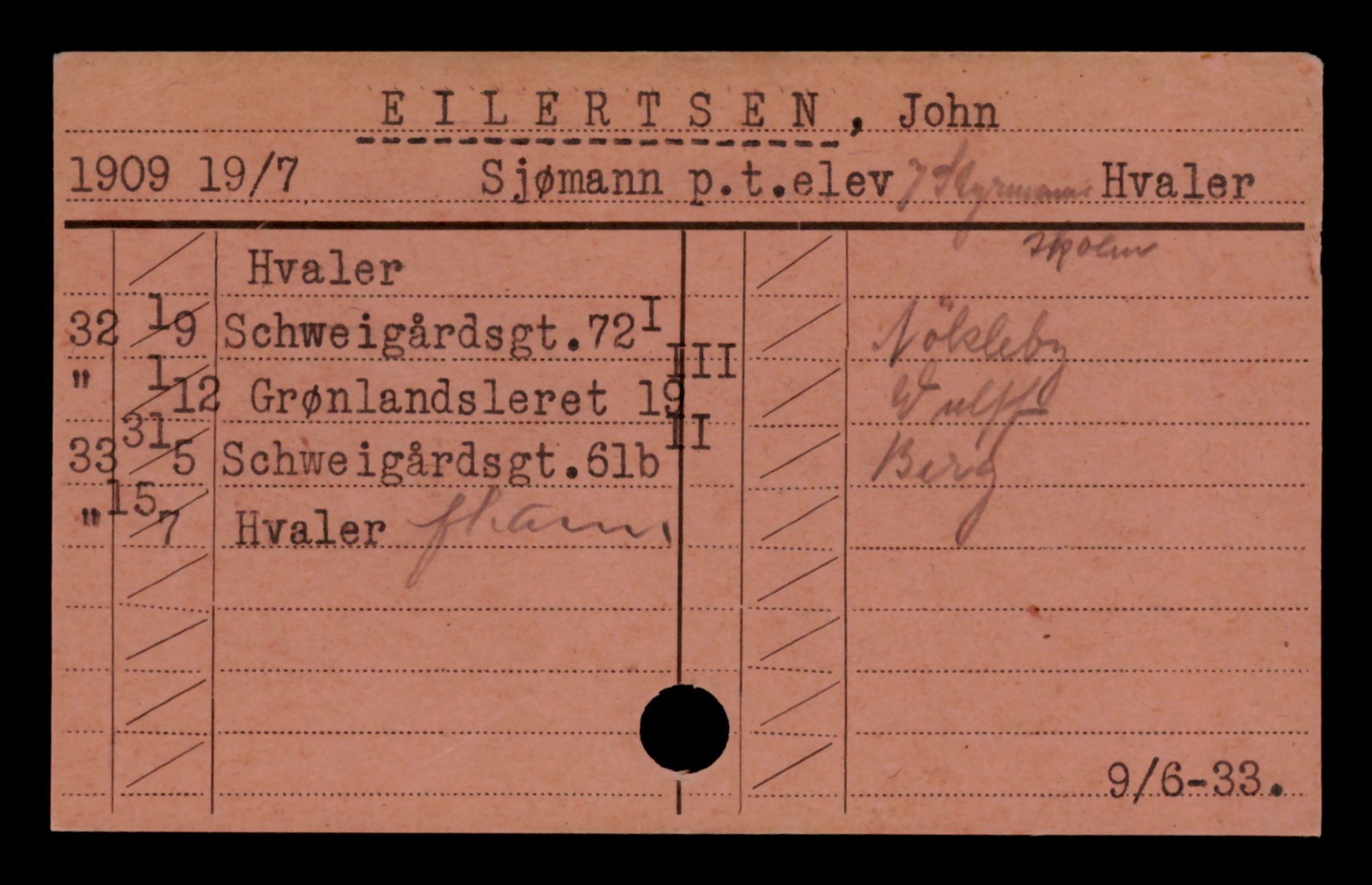 Oslo folkeregister, Registerkort, AV/SAO-A-11715/D/Da/L0016: Menn: Eilertsen John - Enevoldsen Jens, 1906-1919