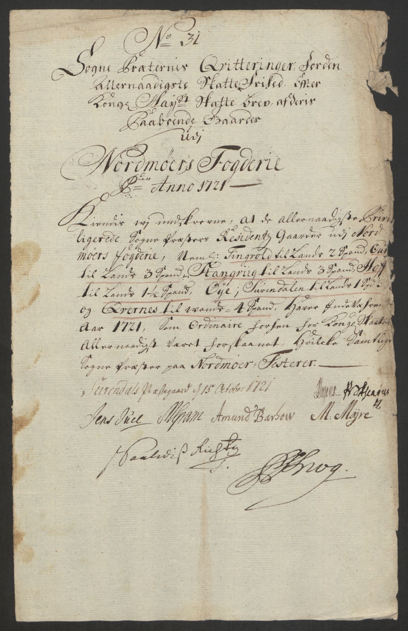 Rentekammeret inntil 1814, Reviderte regnskaper, Fogderegnskap, RA/EA-4092/R56/L3754: Fogderegnskap Nordmøre, 1721, s. 277