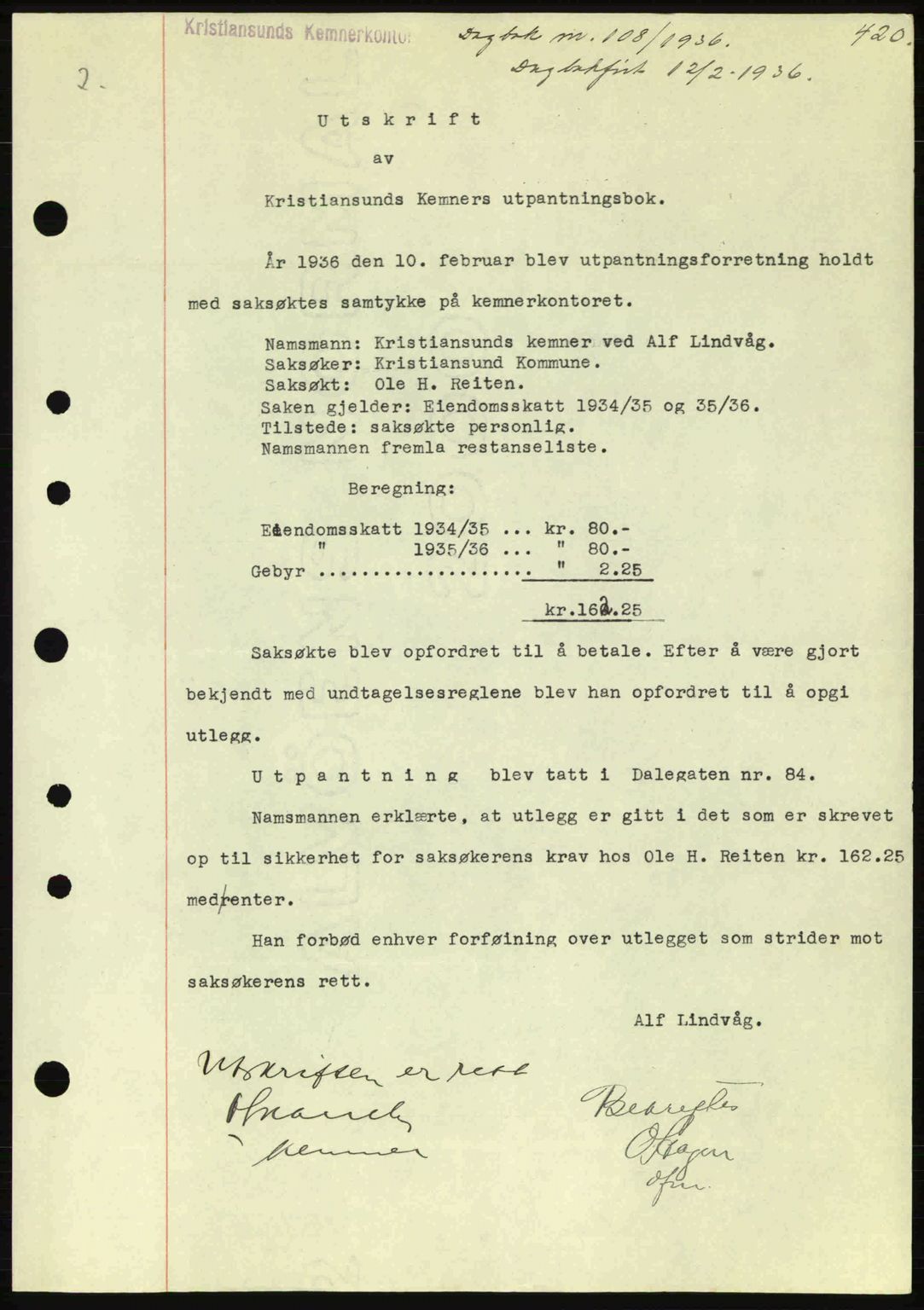 Kristiansund byfogd, SAT/A-4587/A/27: Pantebok nr. 28, 1934-1936, Tingl.dato: 12.02.1936
