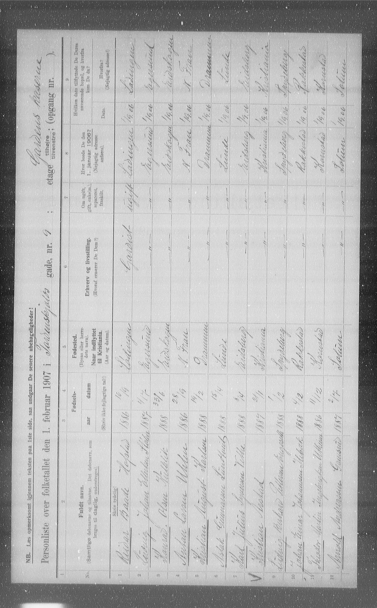 OBA, Kommunal folketelling 1.2.1907 for Kristiania kjøpstad, 1907, s. 57849