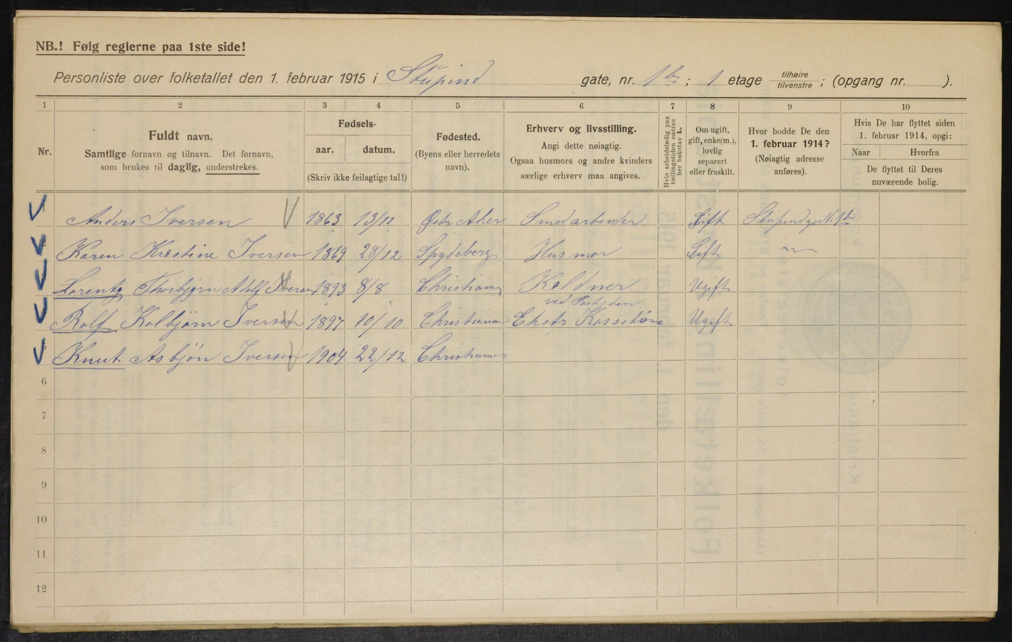 OBA, Kommunal folketelling 1.2.1915 for Kristiania, 1915, s. 104692