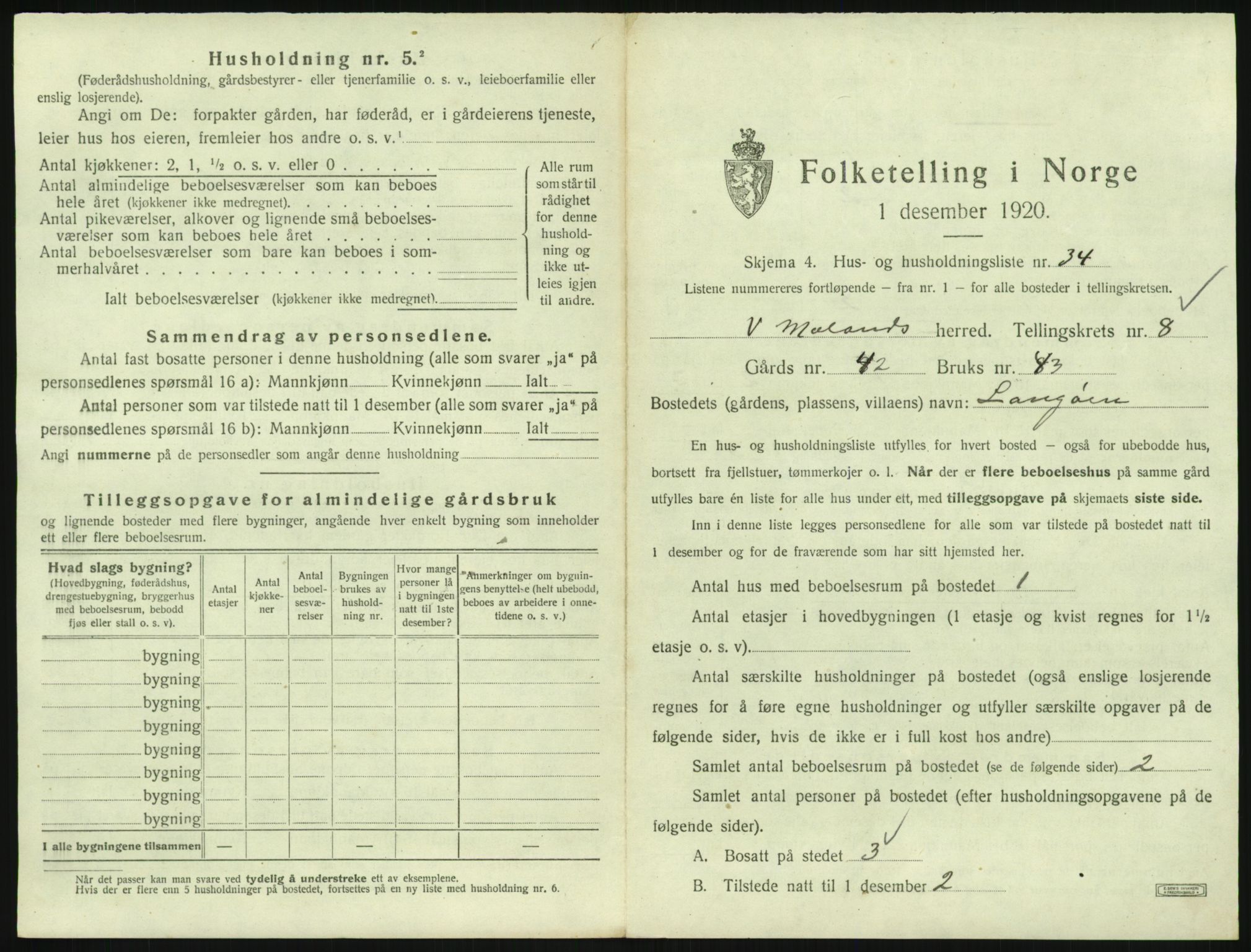 SAK, Folketelling 1920 for 0926 Vestre Moland herred, 1920, s. 1019