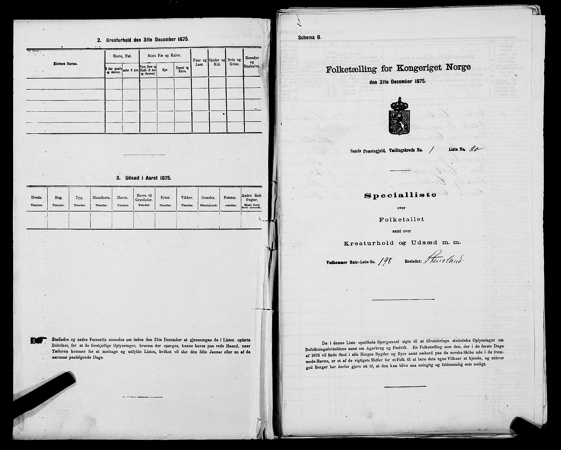 SAST, Folketelling 1875 for 1136P Sand prestegjeld, 1875, s. 60