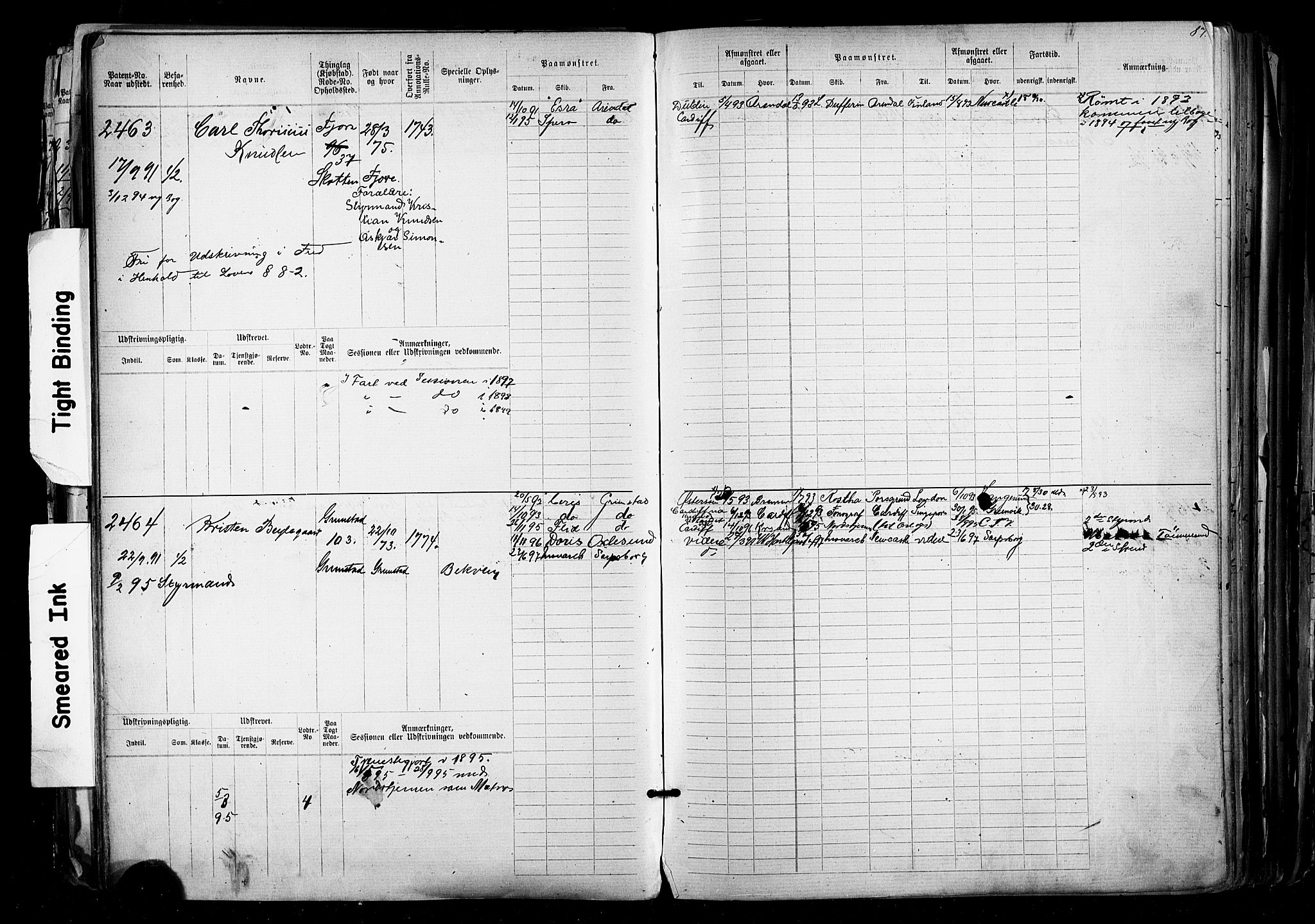 Grimstad mønstringskrets, AV/SAK-2031-0013/F/Fb/L0012: Hovedrulle nr 2291-3051, V-25, 1889-1900, s. 97