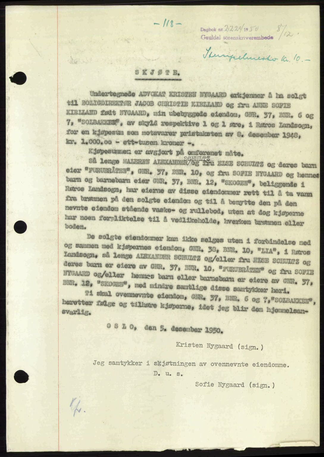 Gauldal sorenskriveri, SAT/A-0014/1/2/2C: Pantebok nr. A11, 1950-1950, Dagboknr: 2224/1950