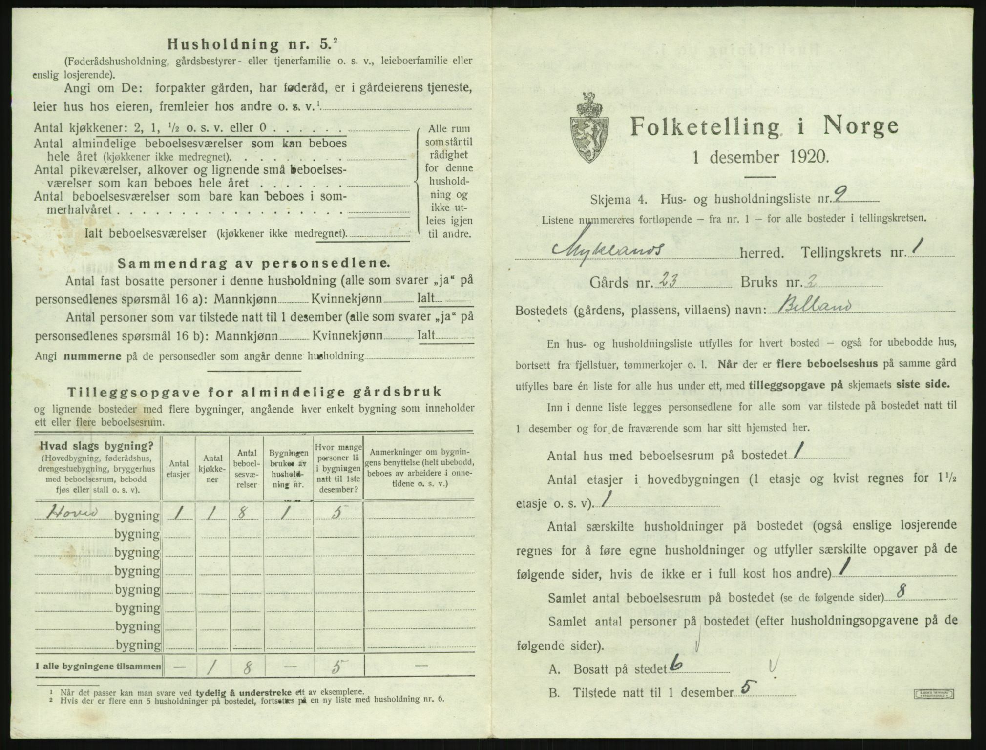 SAK, Folketelling 1920 for 0932 Mykland herred, 1920, s. 42
