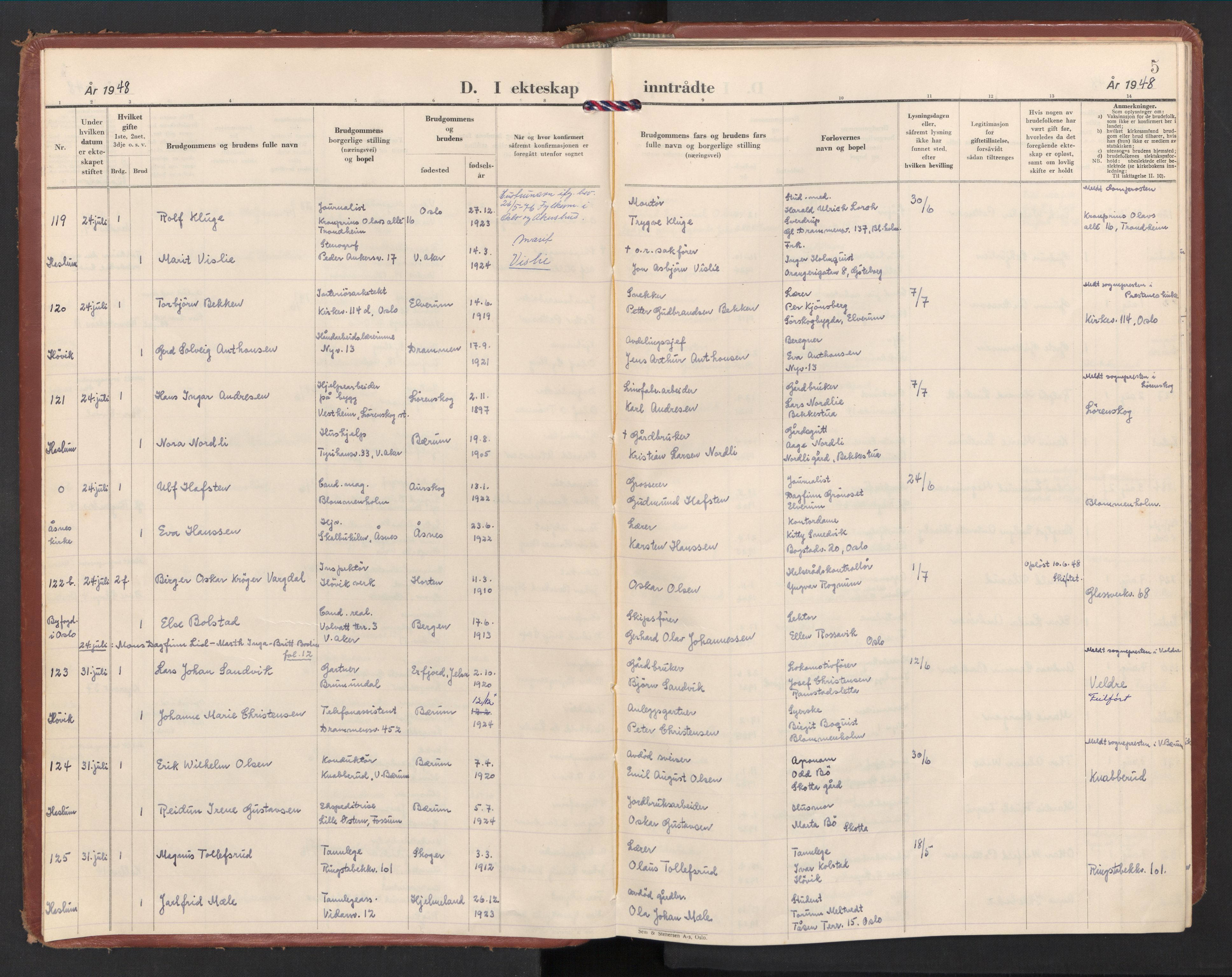 Østre Bærum prestekontor Kirkebøker, AV/SAO-A-10887/F/Fa/L0011: Ministerialbok nr. 11, 1948-1956, s. 5