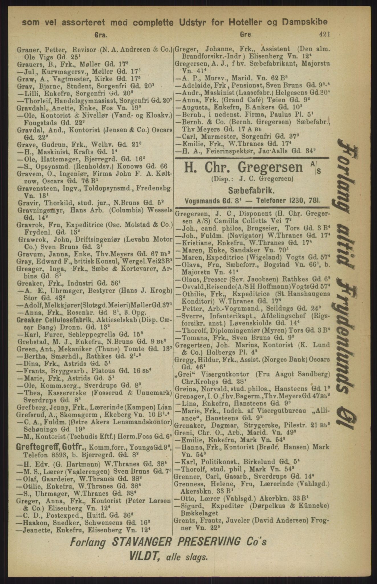 Kristiania/Oslo adressebok, PUBL/-, 1911, s. 421
