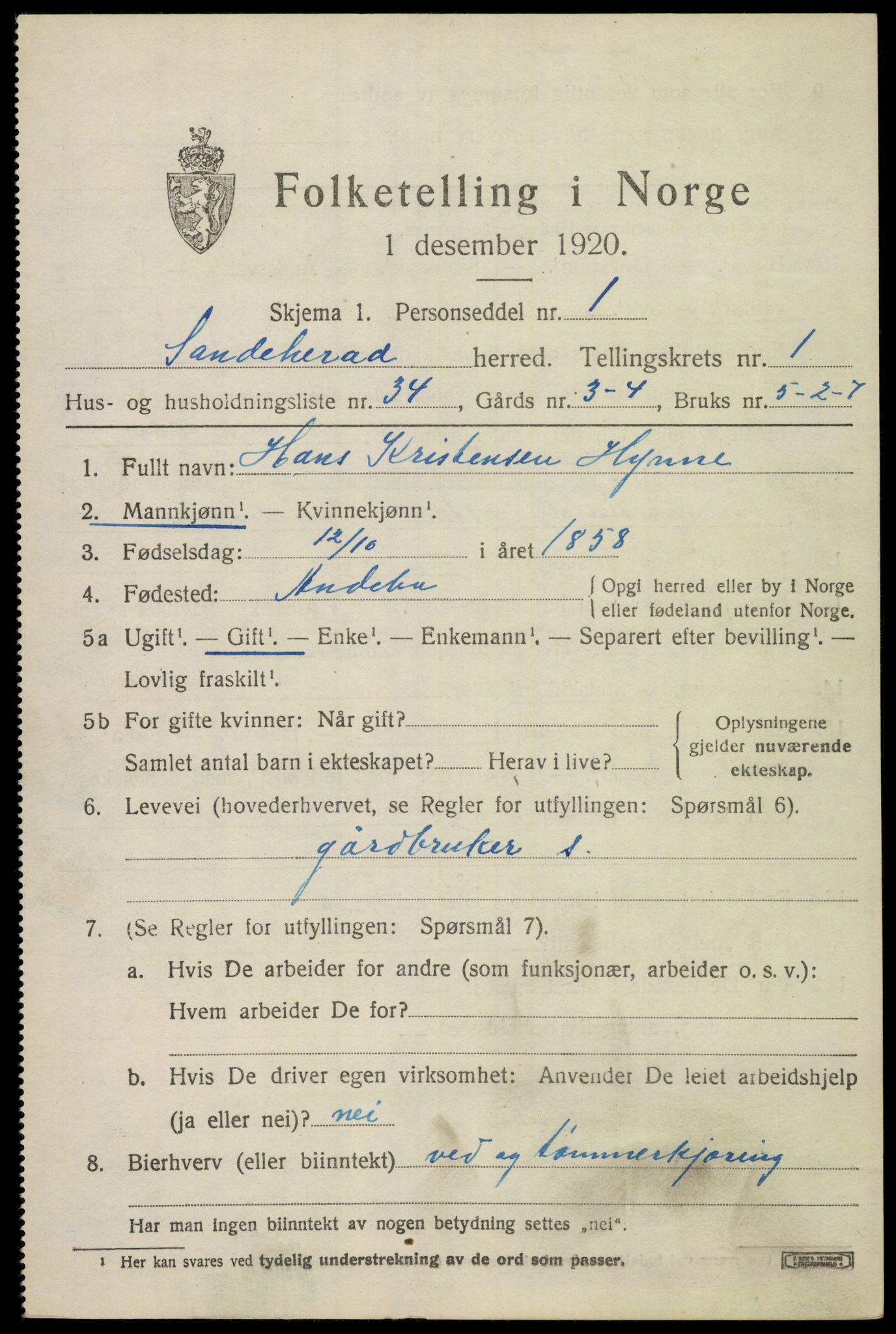 SAKO, Folketelling 1920 for 0724 Sandeherred herred, 1920, s. 4112