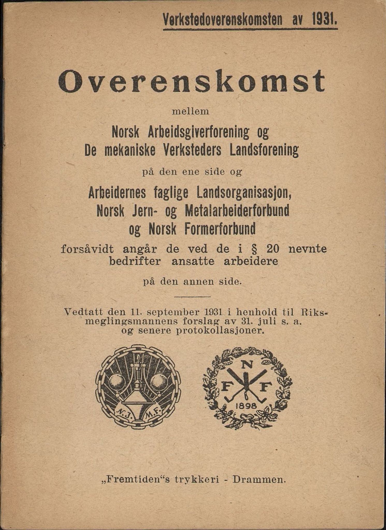Norsk jern- og metallarbeiderforbund, AAB/ARK-1659/O/L0001/0014: Verkstedsoverenskomsten / Verkstedsoverenskomsten, 1931