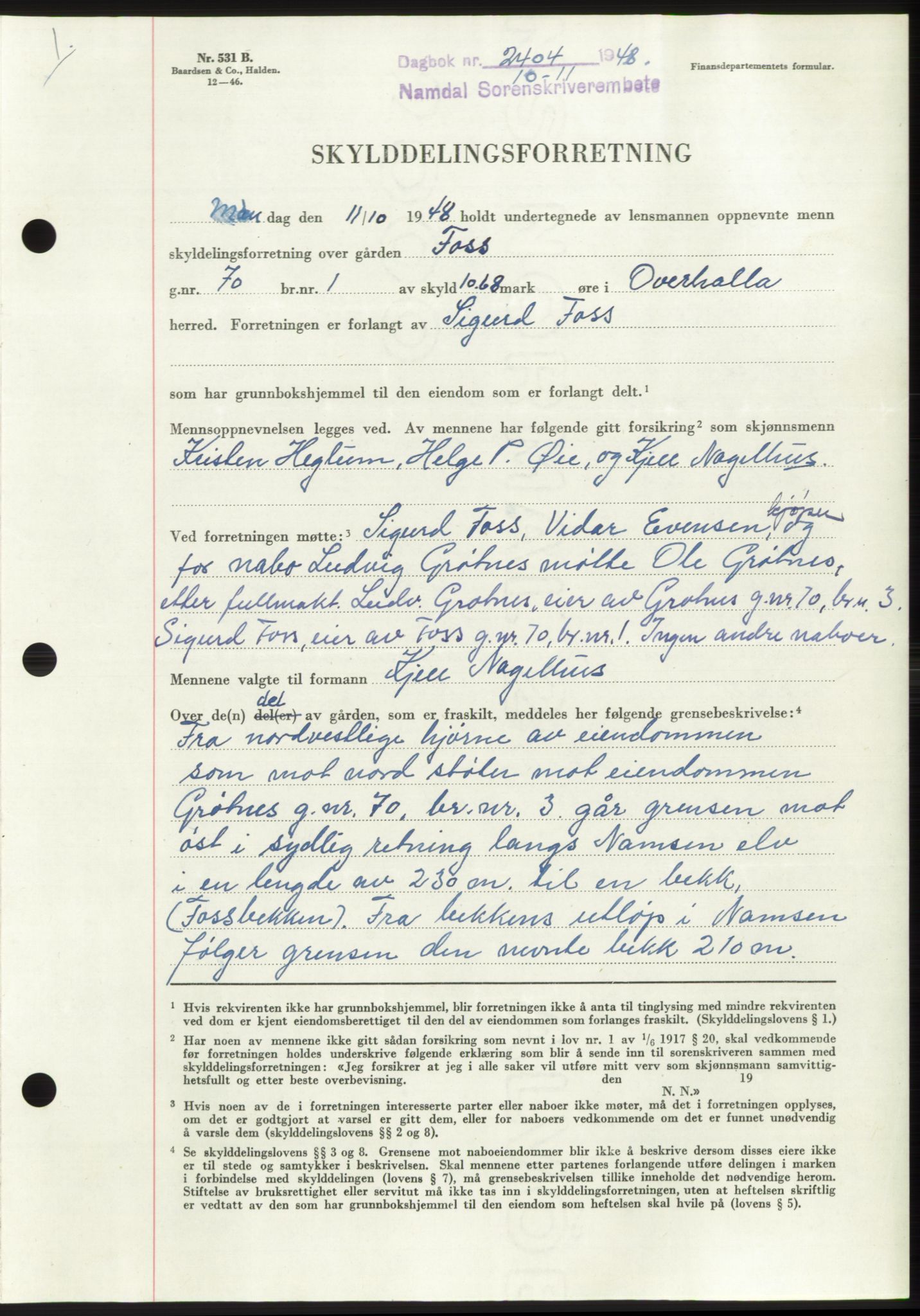 Namdal sorenskriveri, SAT/A-4133/1/2/2C: Pantebok nr. -, 1948-1948, Dagboknr: 2404/1948