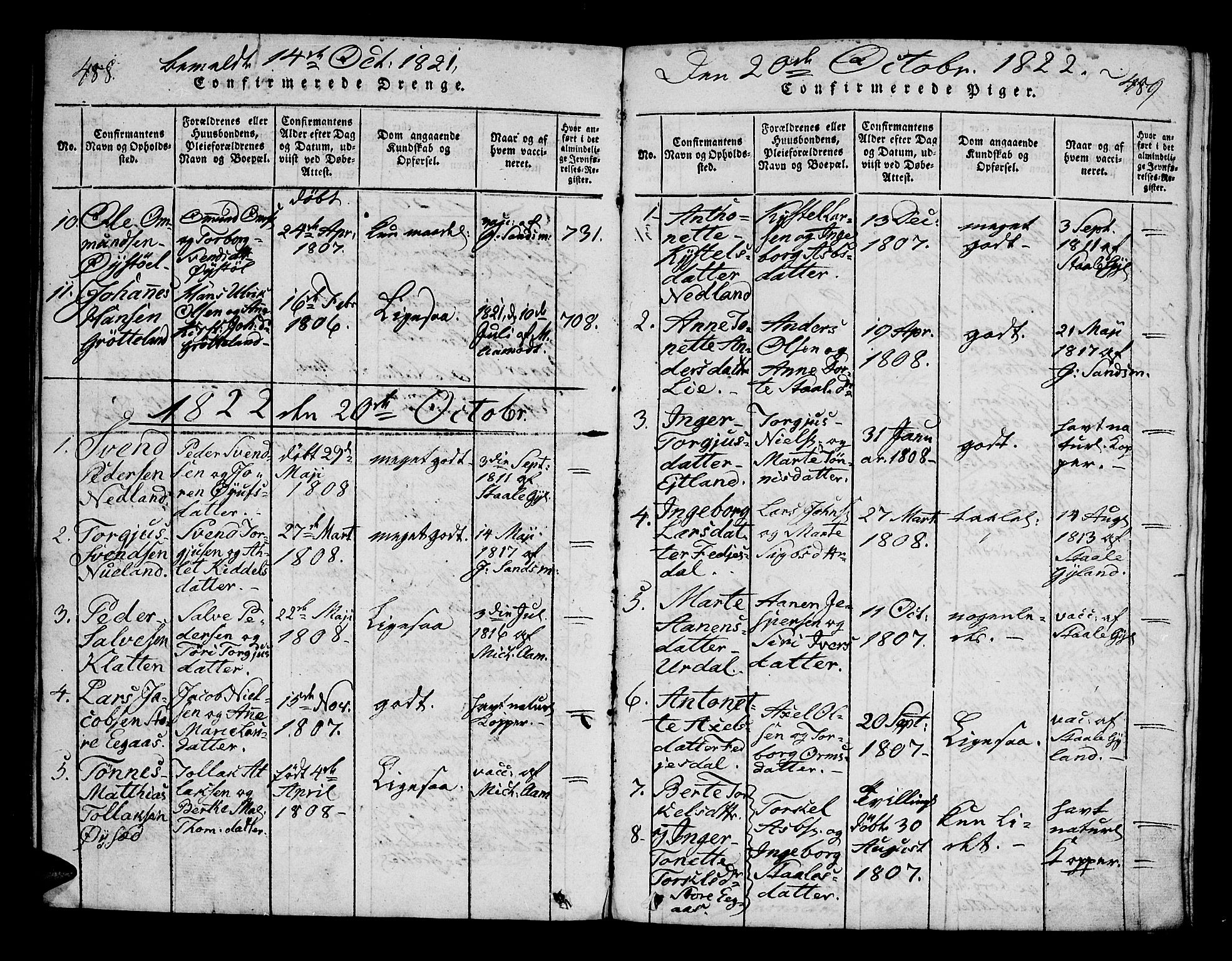 Bakke sokneprestkontor, SAK/1111-0002/F/Fa/Fab/L0001: Ministerialbok nr. A 1, 1815-1835, s. 488-489