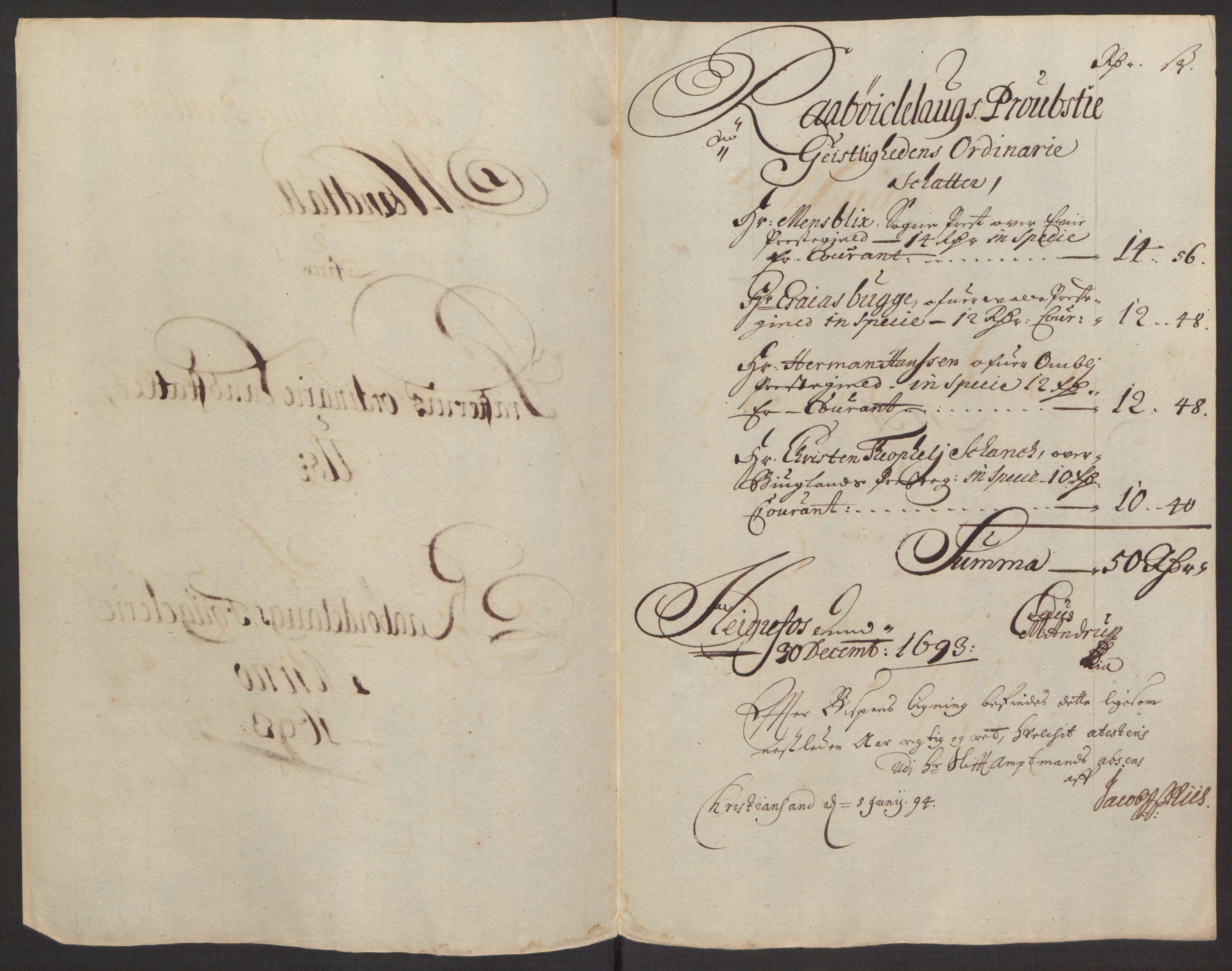 Rentekammeret inntil 1814, Reviderte regnskaper, Fogderegnskap, RA/EA-4092/R40/L2444: Fogderegnskap Råbyggelag, 1693-1696, s. 47