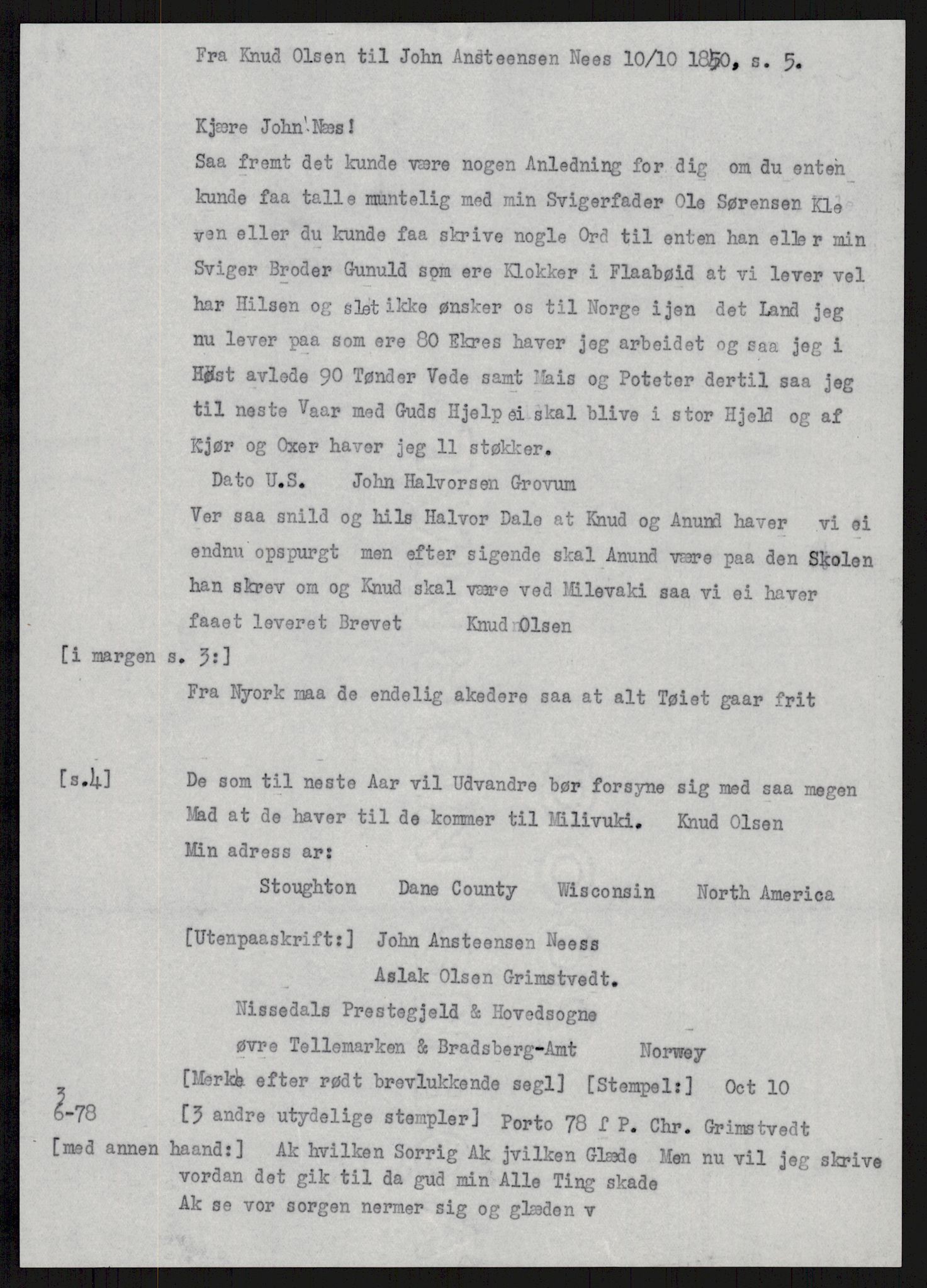 Samlinger til kildeutgivelse, Amerikabrevene, AV/RA-EA-4057/F/L0024: Innlån fra Telemark: Gunleiksrud - Willard, 1838-1914, s. 592