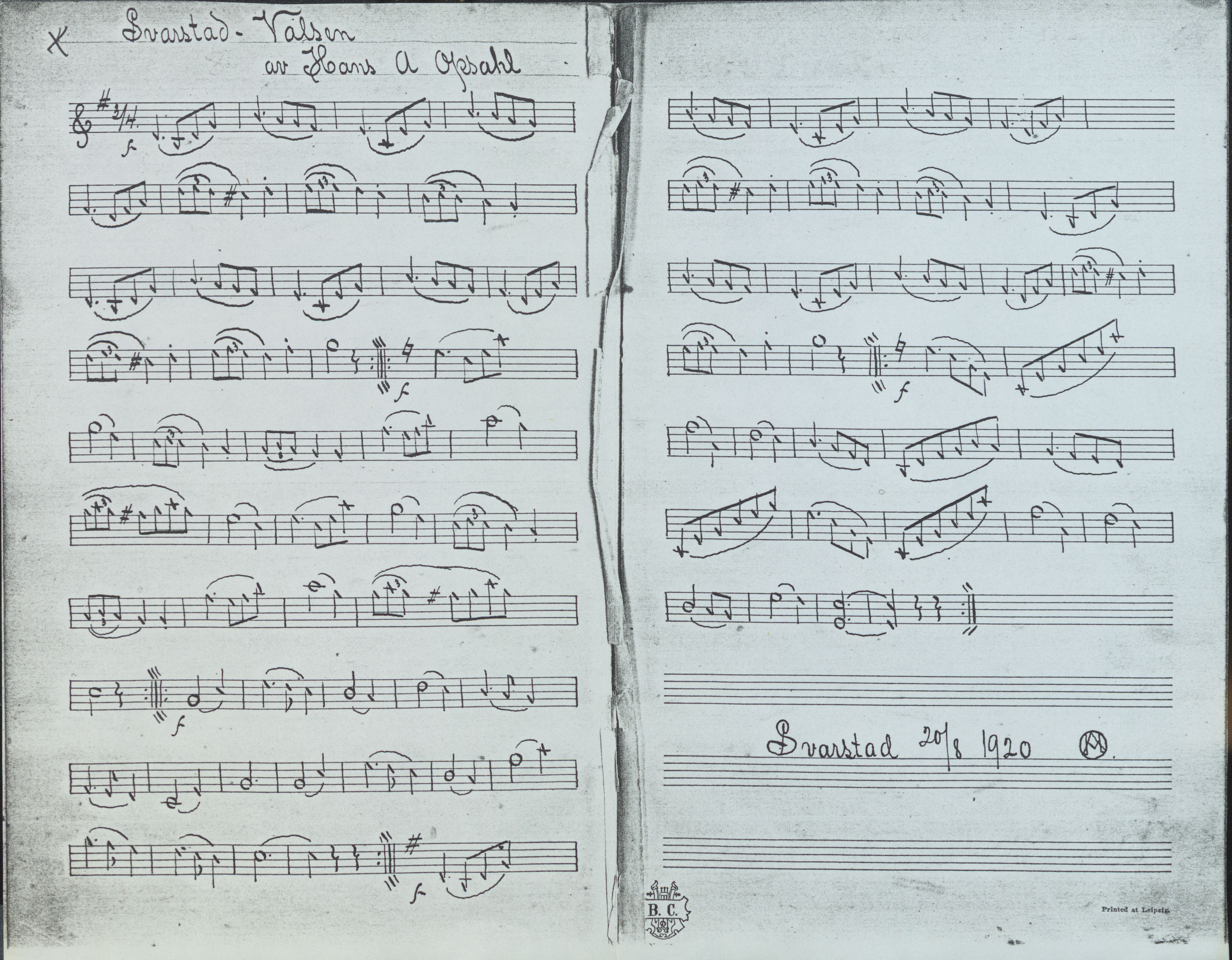 Sa 42 - Storgårds- og folkemusikk fra Klokkergården (Lardal bygdetun), VEMU/A-2514/F/L0001/0006: Originale håndskrevne, trykte og kopierte noter og notebøker, hefter, brev m.m. / Noter etter Hans Andreassen Opsahl, Lardal, 1820-1920