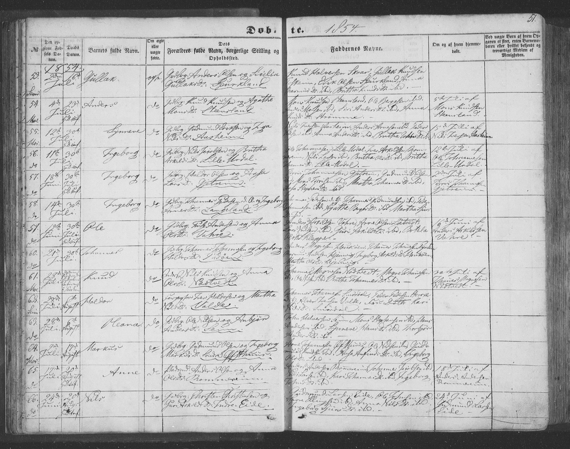Hosanger sokneprestembete, AV/SAB-A-75801/H/Haa: Ministerialbok nr. A 8, 1849-1863, s. 51
