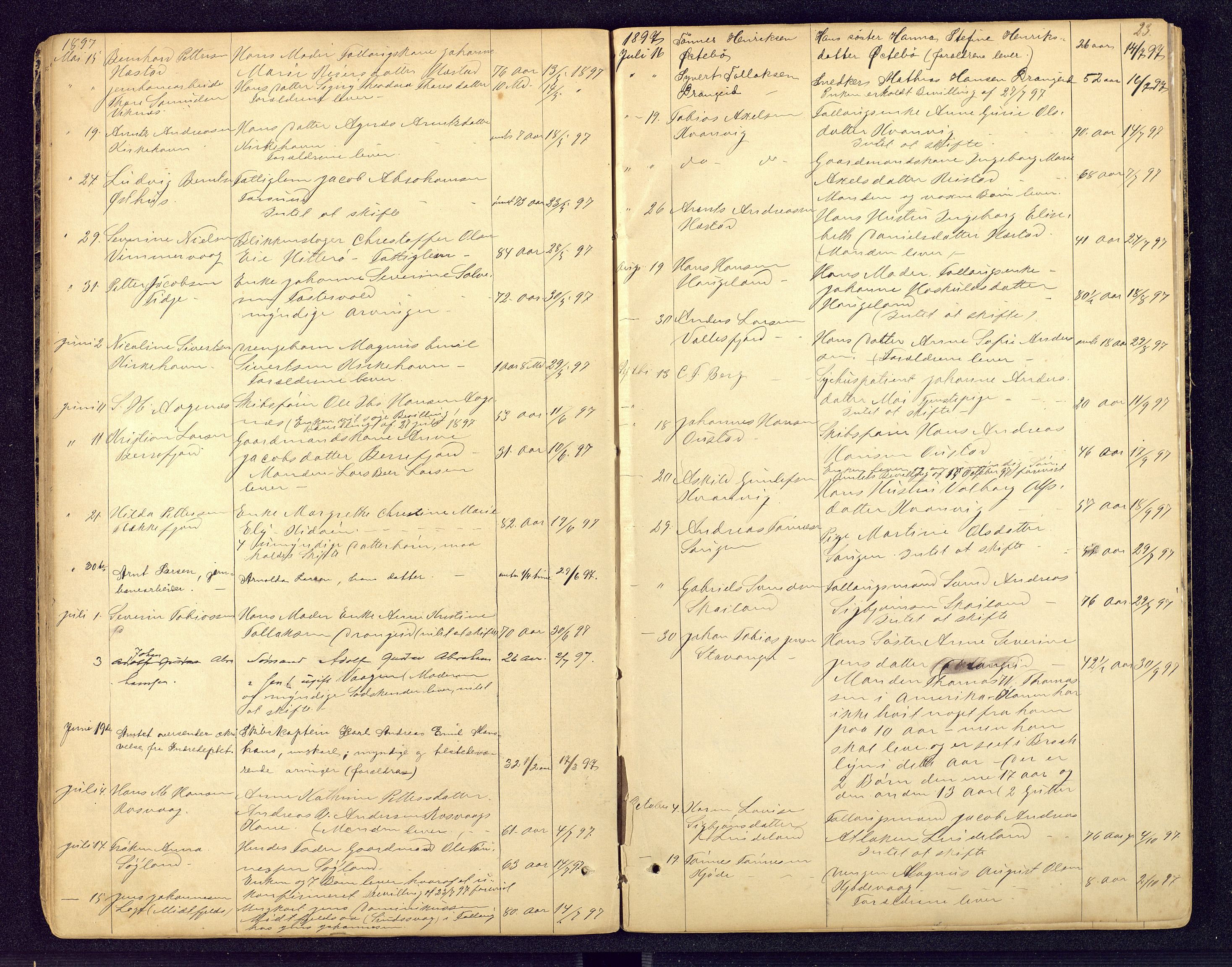 Flekkefjord sorenskriveri, AV/SAK-1221-0001/H/Ha/L0001/0004: Dødsfallsfortegnelser / Dødsfallsfortegnelse Nes og Hidra, 1884-1907, s. 23