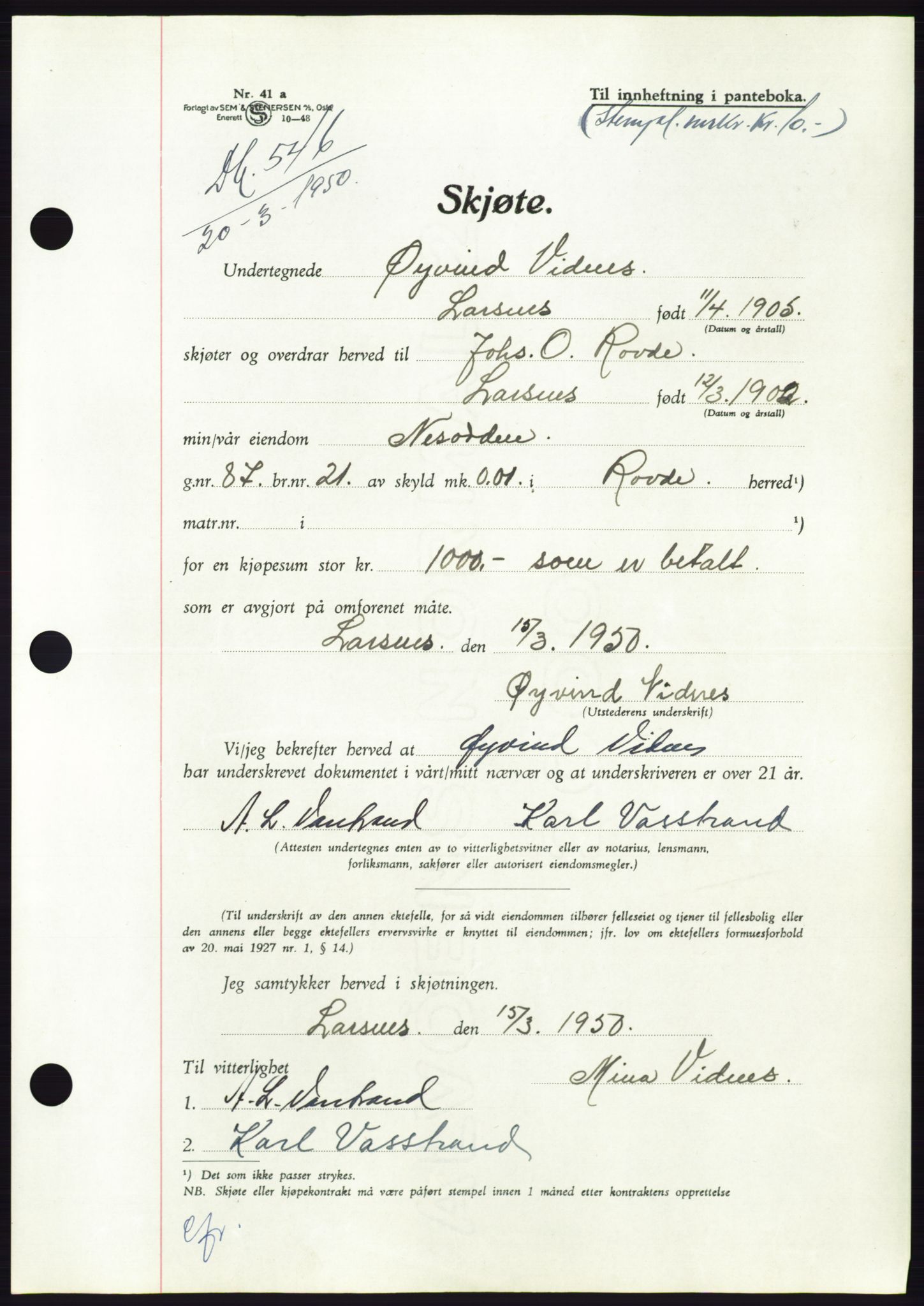 Søre Sunnmøre sorenskriveri, AV/SAT-A-4122/1/2/2C/L0086: Pantebok nr. 12A, 1949-1950, Dagboknr: 546/1950