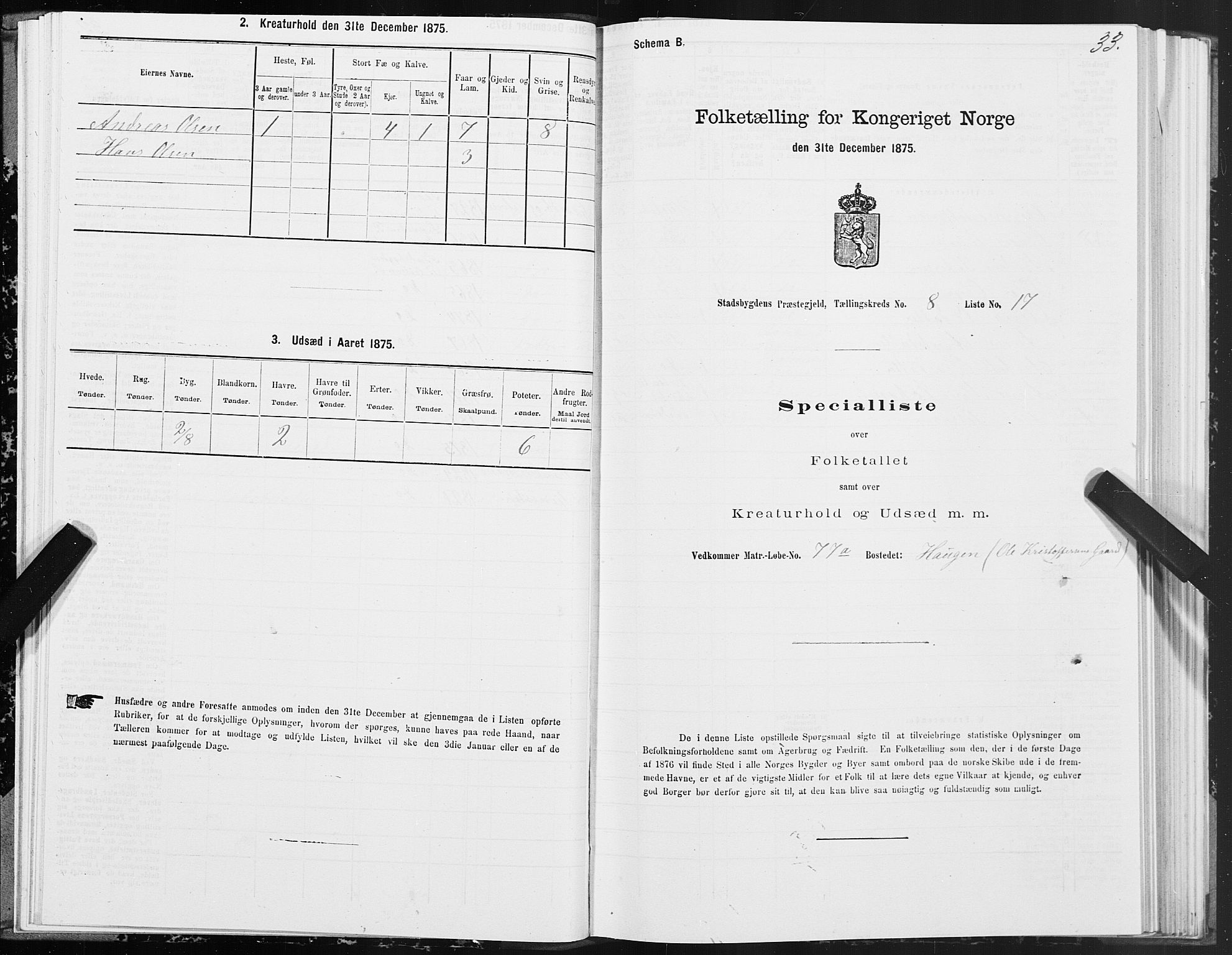 SAT, Folketelling 1875 for 1625P Stadsbygd prestegjeld, 1875, s. 5033