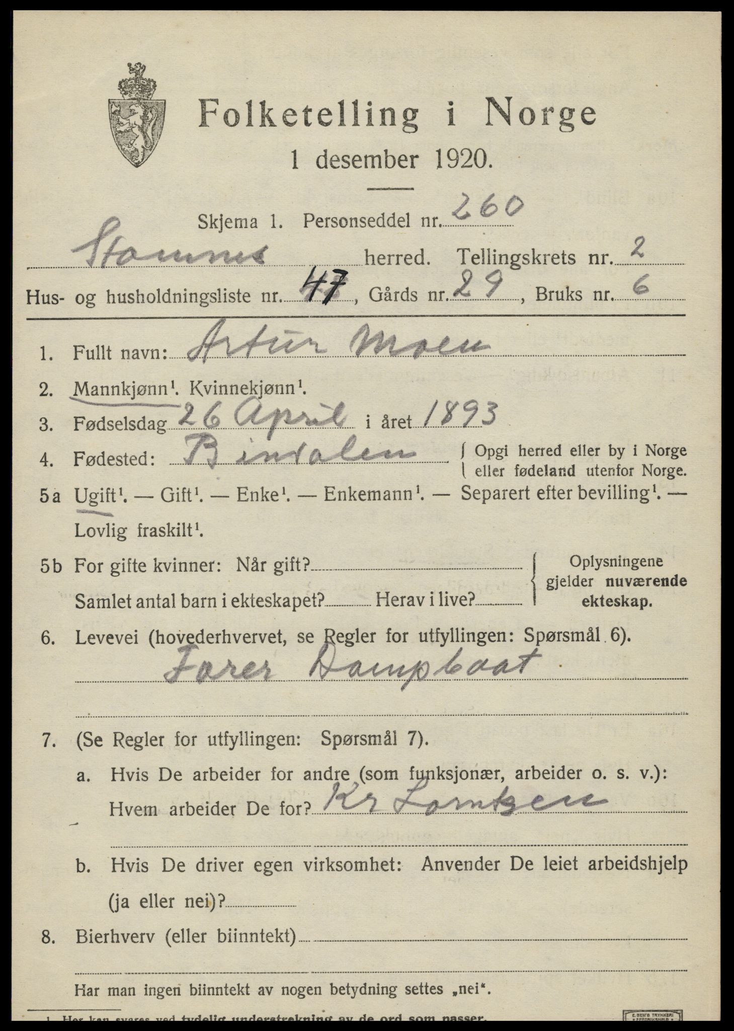SAT, Folketelling 1920 for 1821 Stamnes herred, 1920, s. 3220